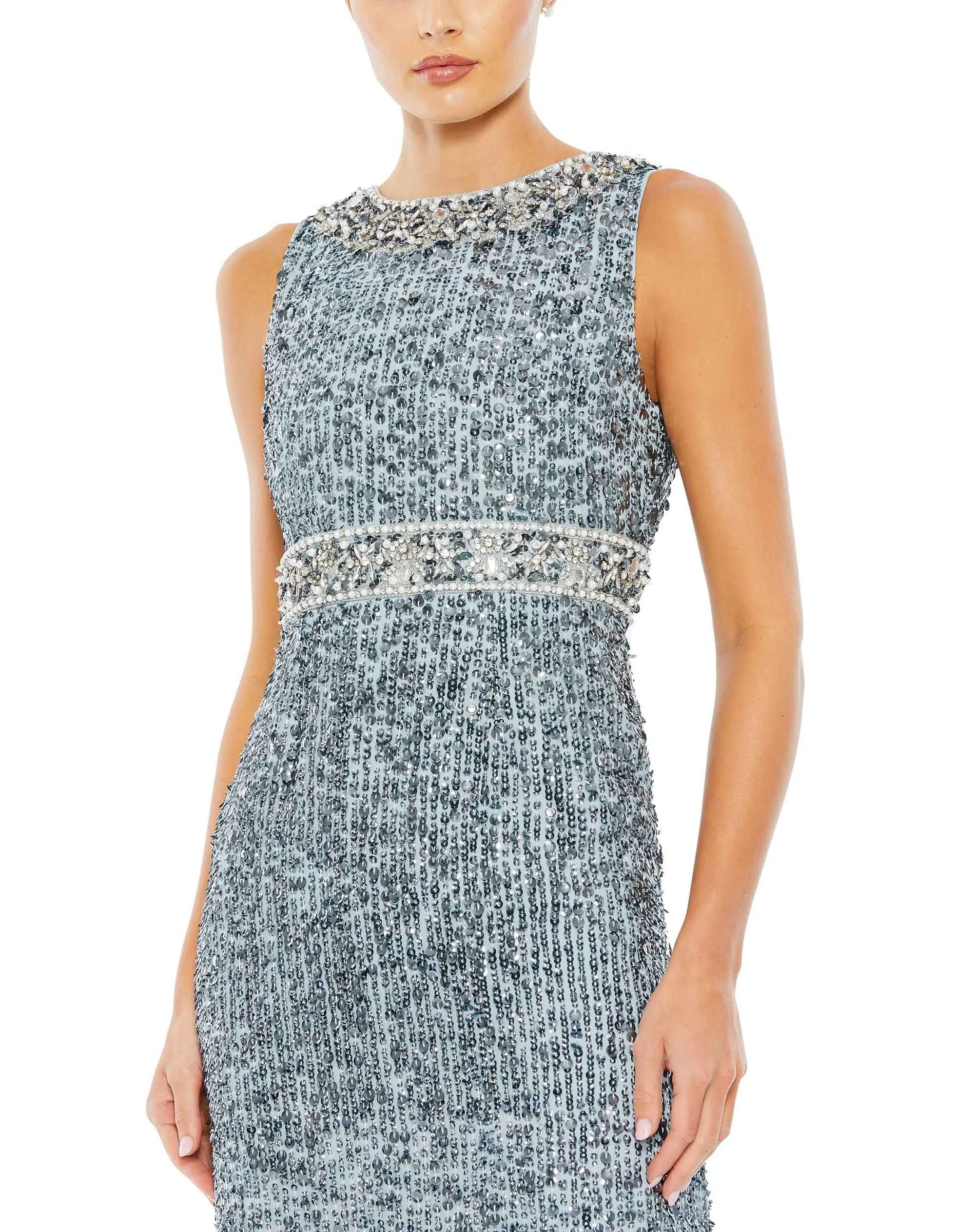 Blue Sleeveless Sequin Column Gown sold by Mac Duggal product image thumbnail 2