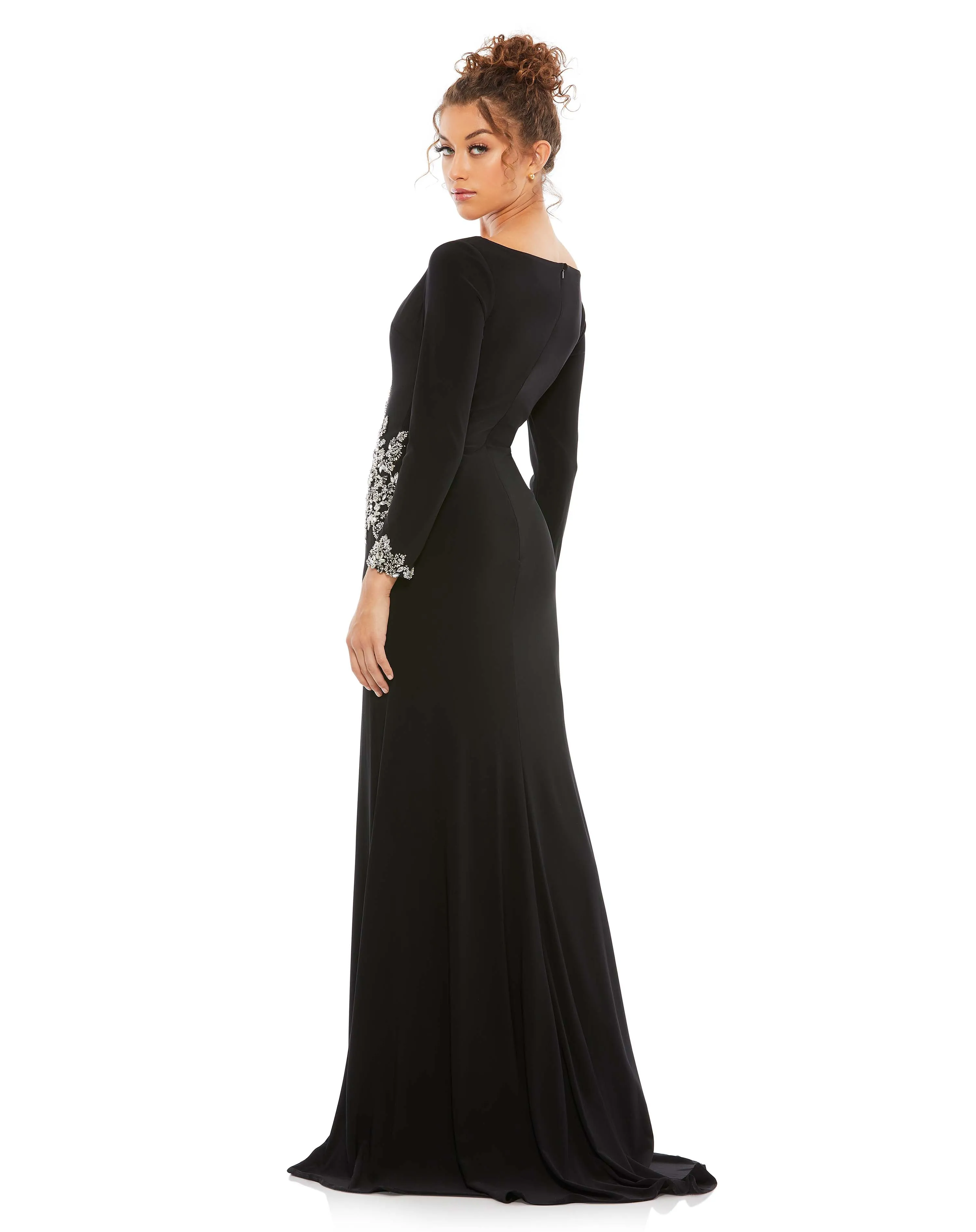 Black Floral Embellished Faux Wrap Jersey Gown sold by Mac Duggal product image thumbnail 3