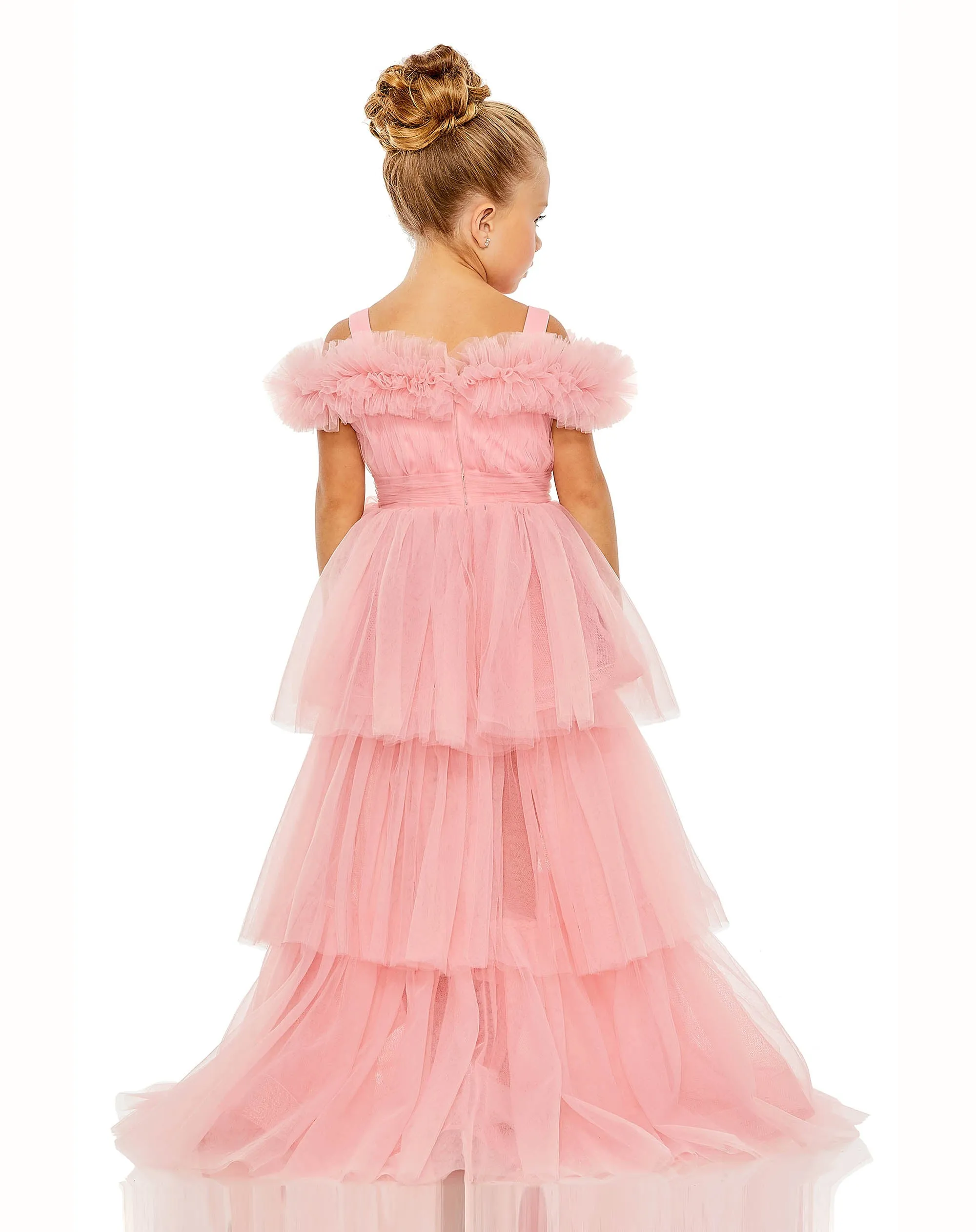 Pink Girls Off the Shoulder High Low Tulle Dress sold by Mac Duggal product image thumbnail 2