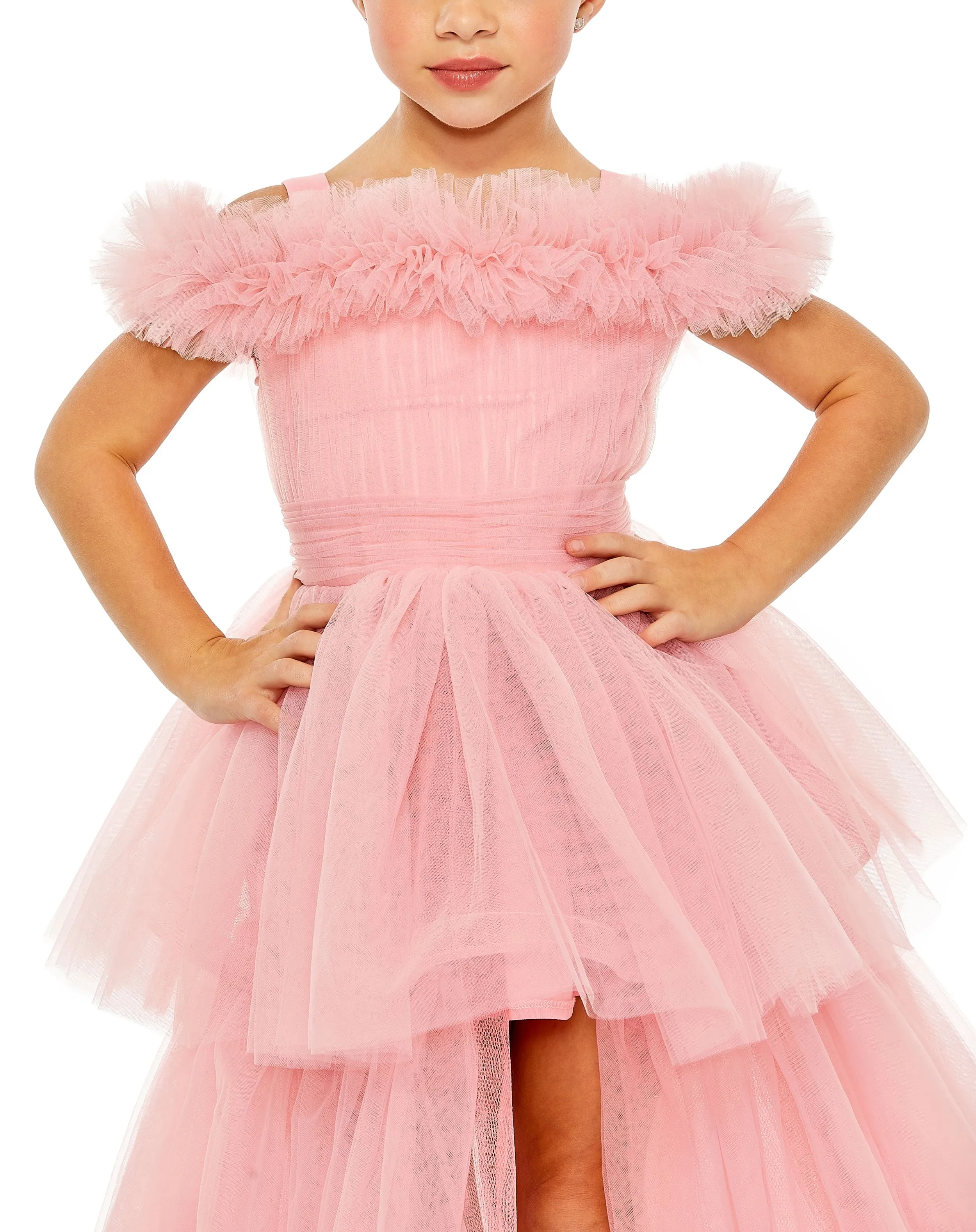 Pink Girls Off the Shoulder High Low Tulle Dress sold by Mac Duggal product image thumbnail 3