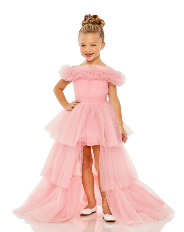 Pink Girls Off the Shoulder High Low Tulle Dress sold by Mac Duggal