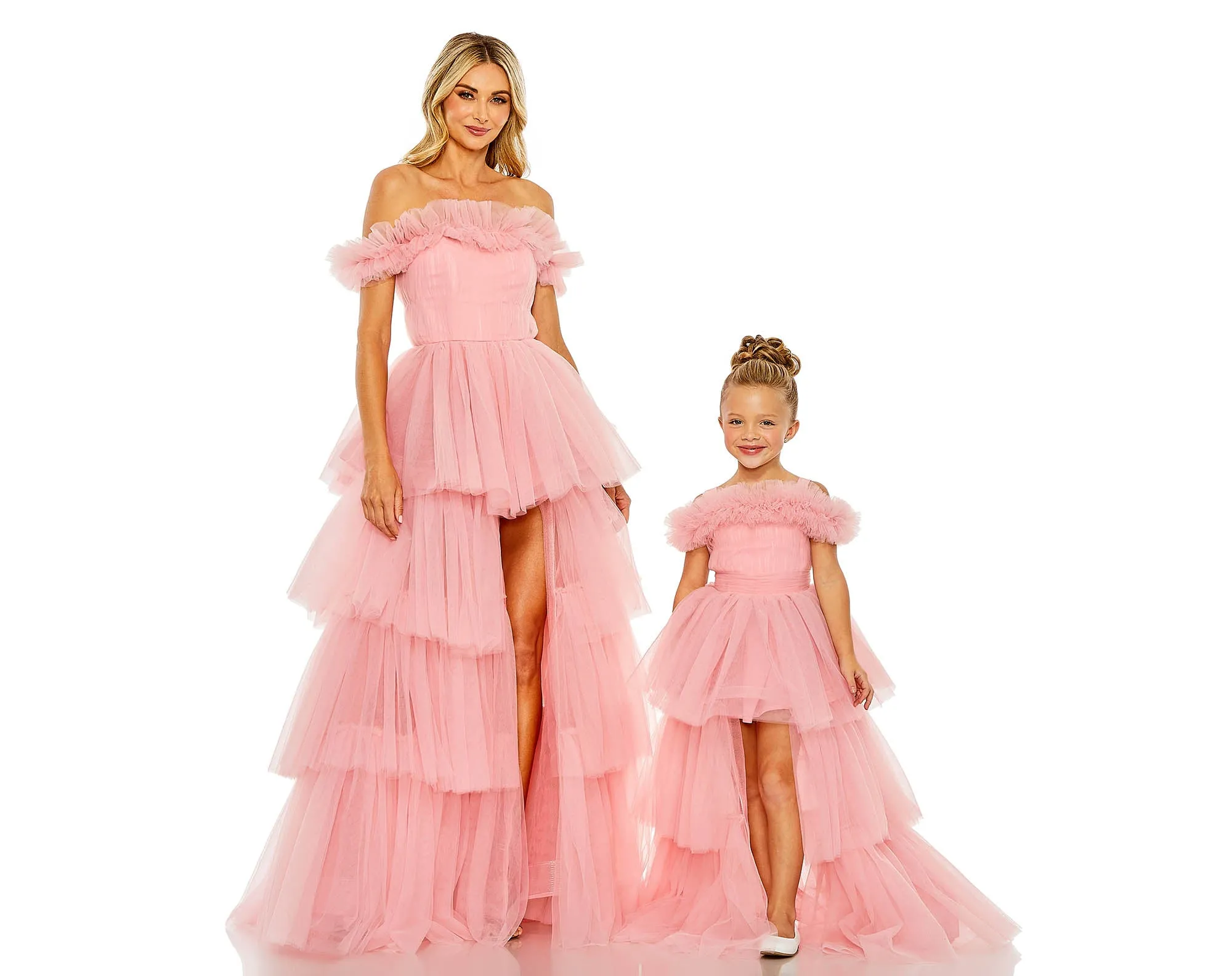 Pink Girls Off the Shoulder High Low Tulle Dress sold by Mac Duggal product image thumbnail 4