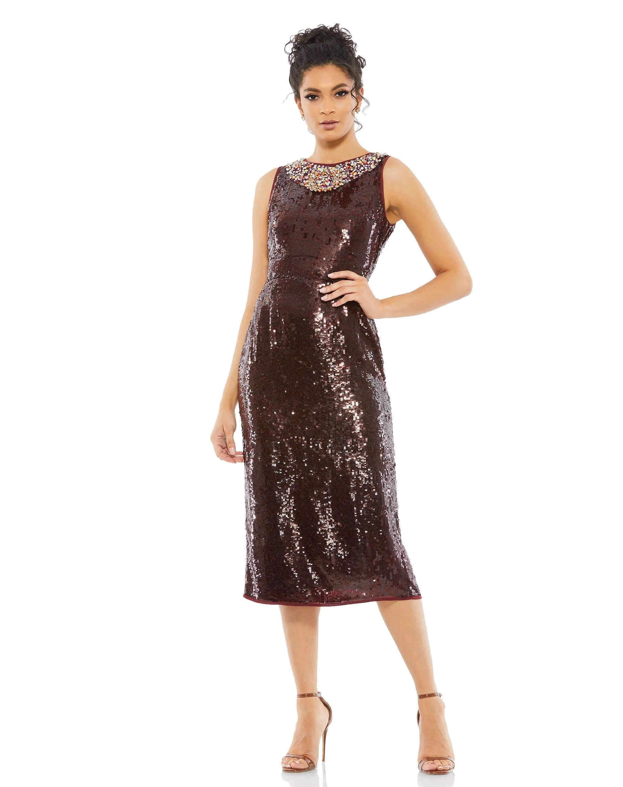 Sequined Beaded Neckline Sleeveless Midi Dress | Sample | Sz. 4 sold by Mac Duggal product image thumbnail 2