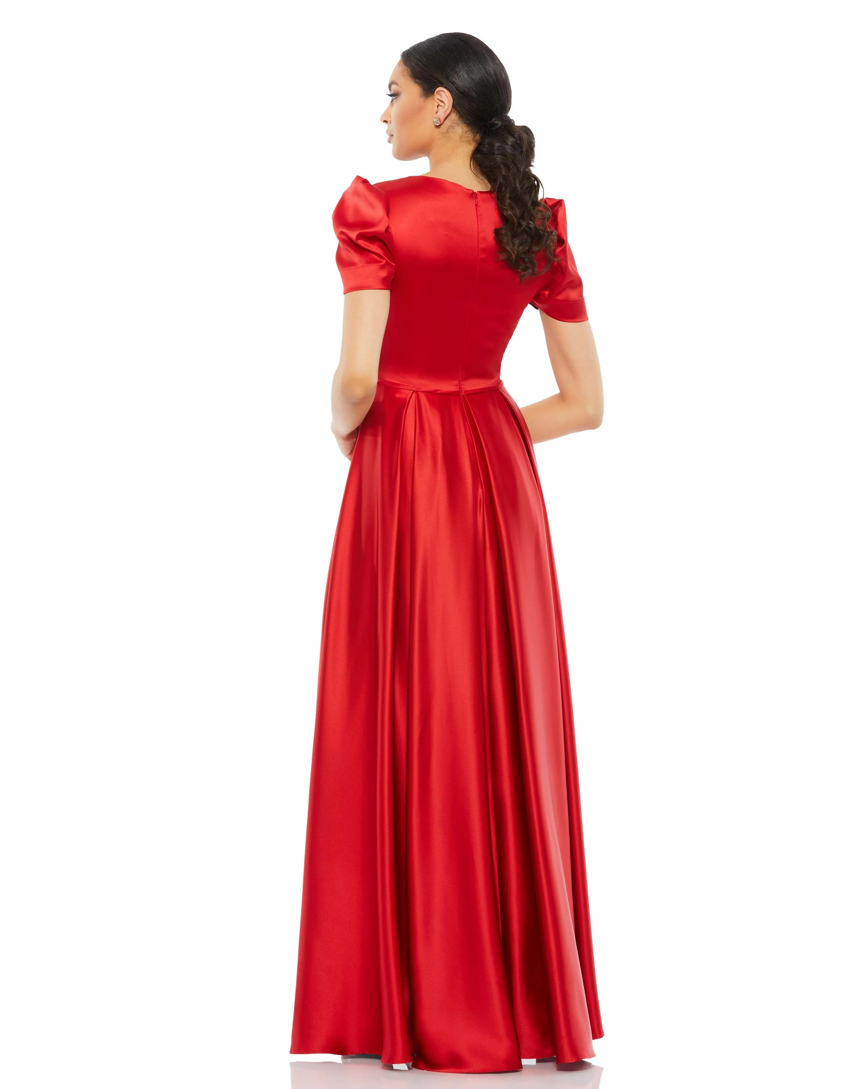 Red Puff Sleeve V-Neck Satin Gown sold by Mac Duggal product image thumbnail 3