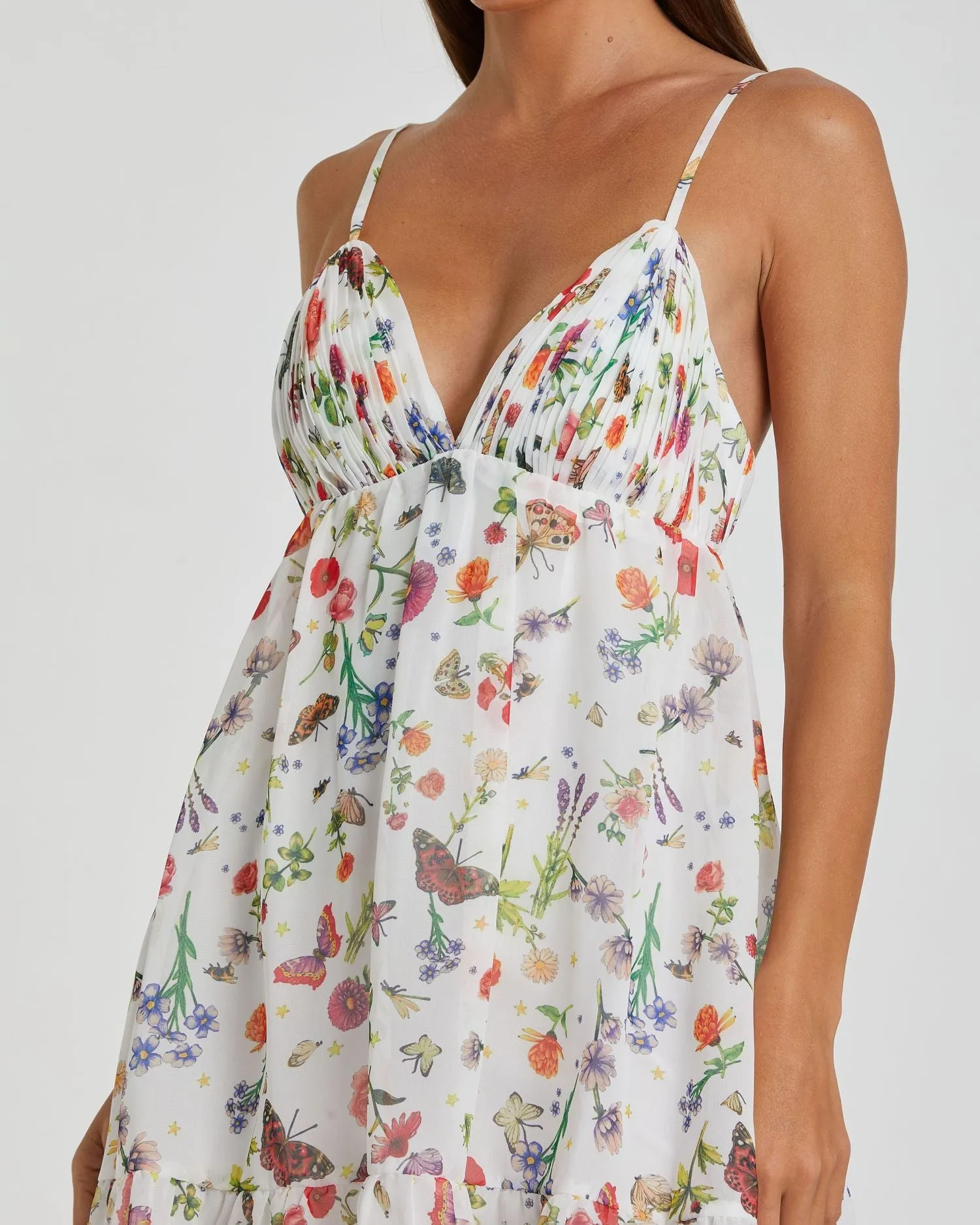 White Butterfly Print Ruffle Hem Mini Dress sold by Mac Duggal product image thumbnail 2