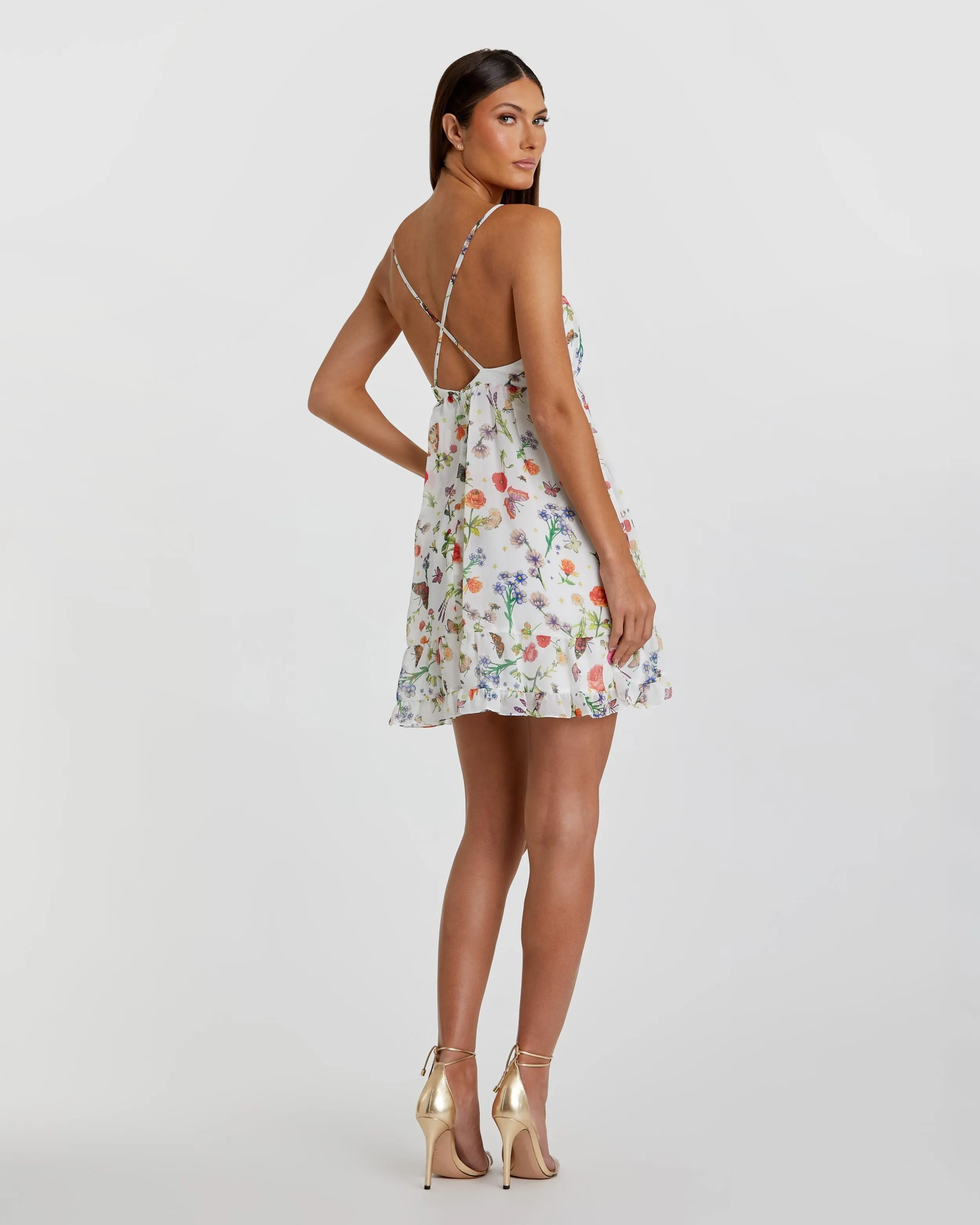 White Butterfly Print Ruffle Hem Mini Dress sold by Mac Duggal product image thumbnail 3