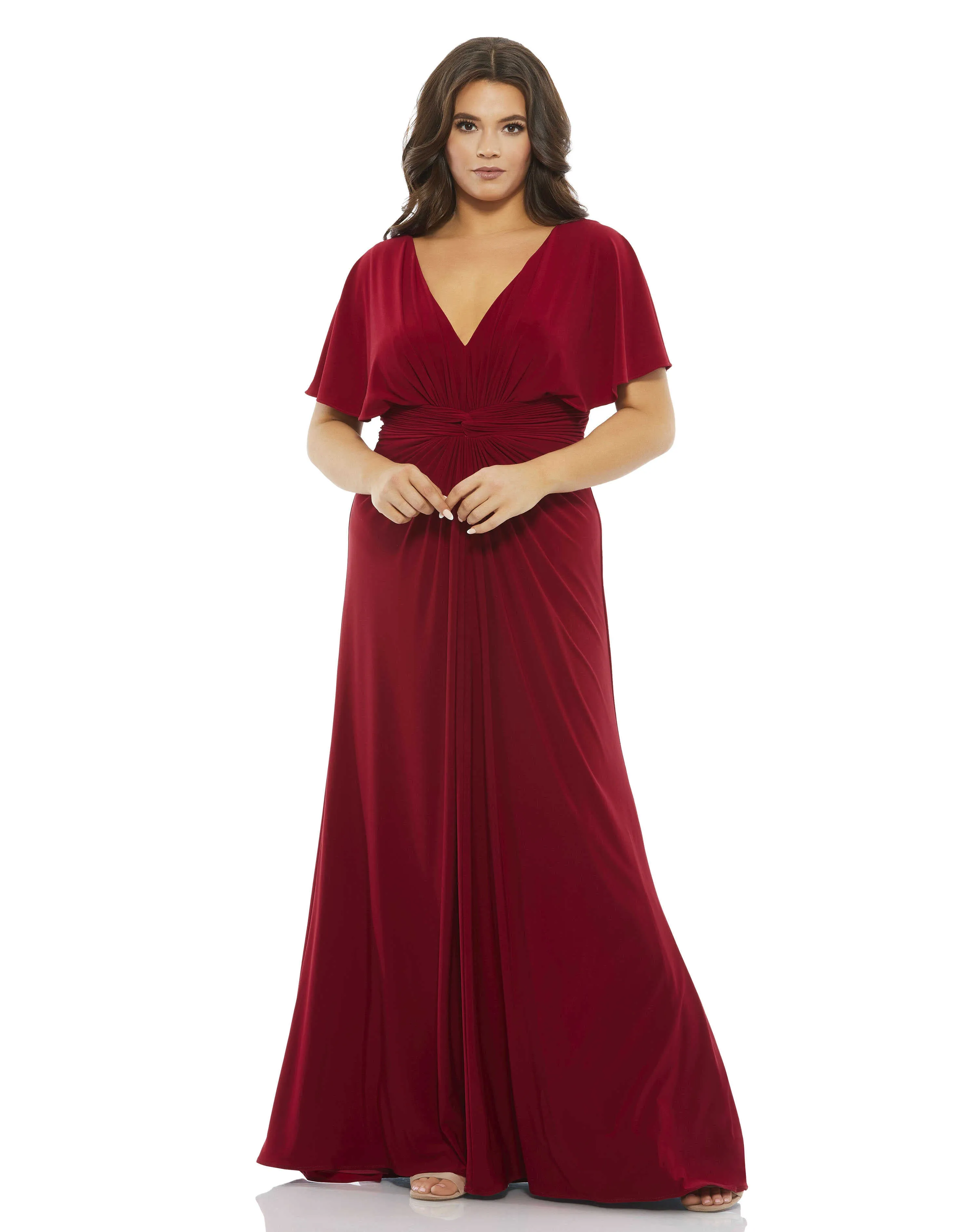 Red Twist Waist Jersey Gown (Plus) sold by Mac Duggal