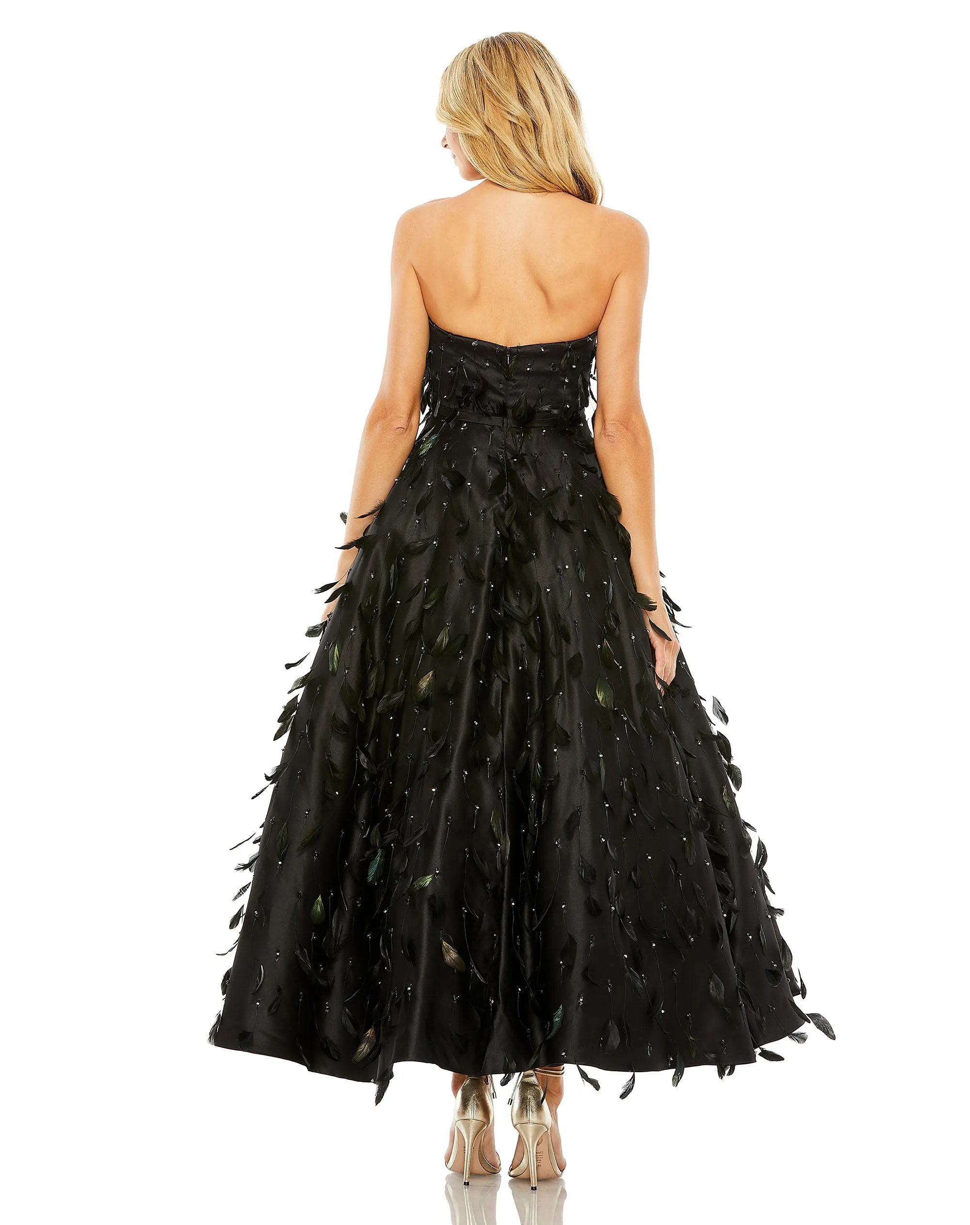 Black Strapless Feather Embellished Satin A-Line Dress sold by Mac Duggal product image thumbnail 3