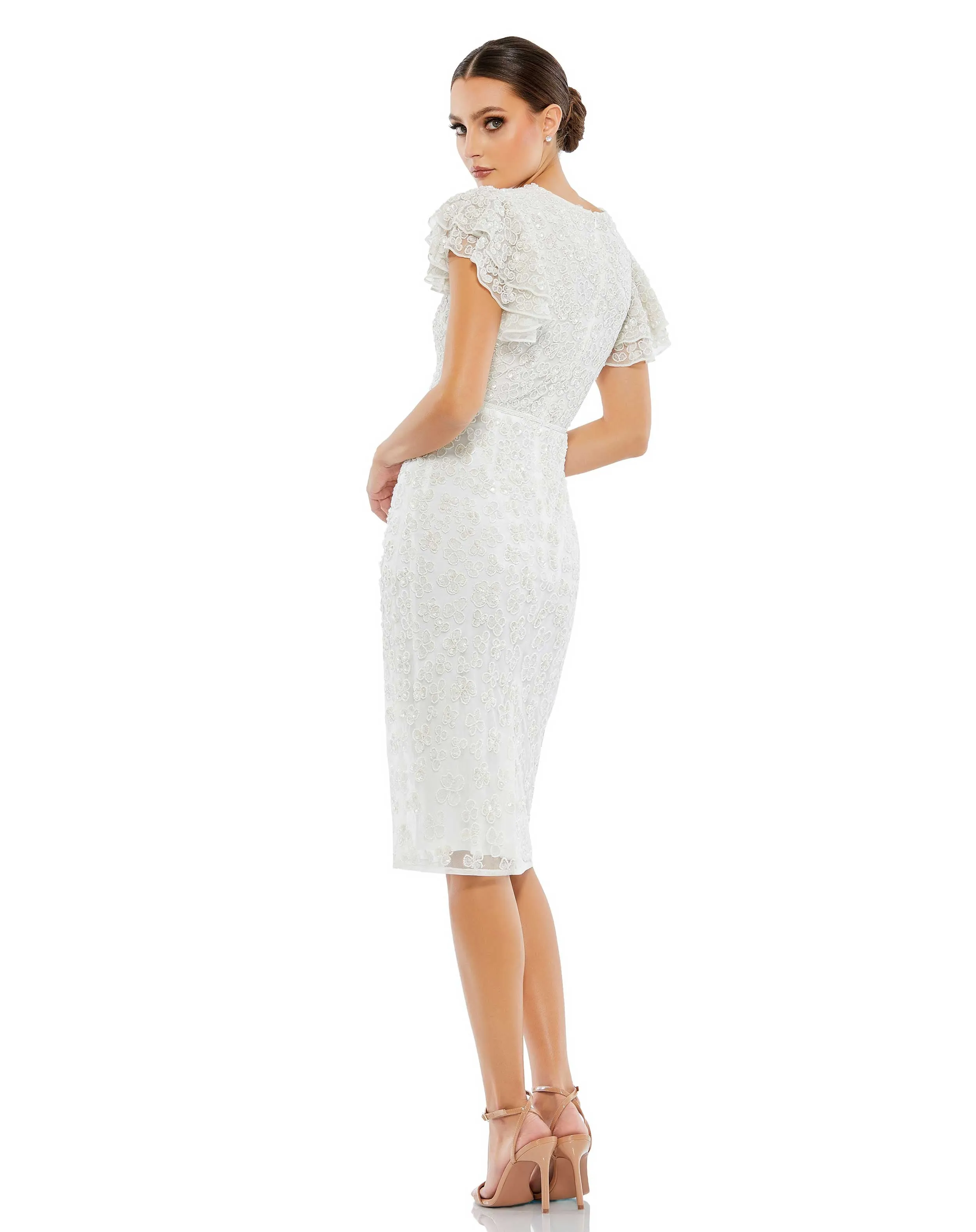 White Flounce Sleeve Midi Dress sold by Mac Duggal product image thumbnail 3
