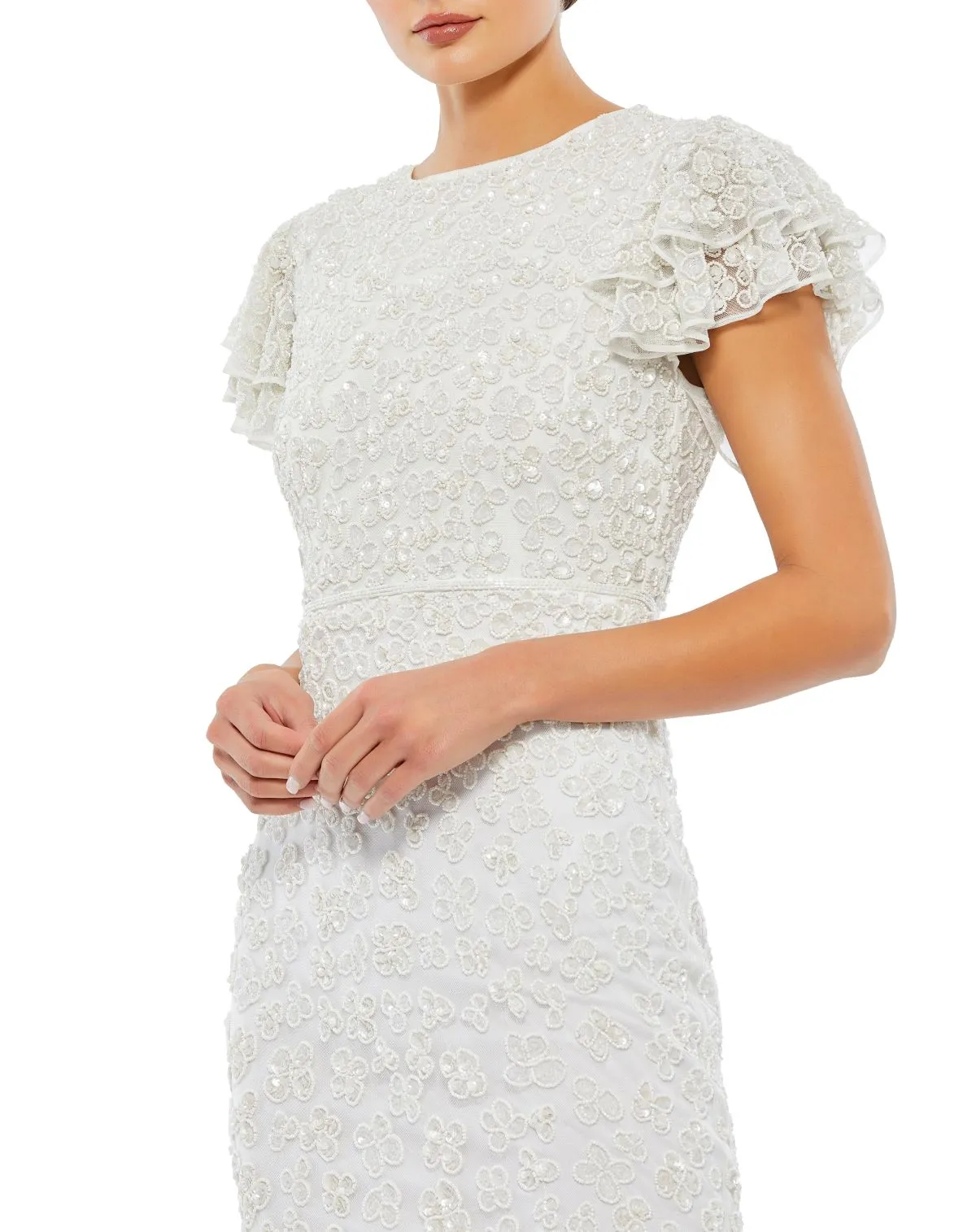 White Flounce Sleeve Midi Dress sold by Mac Duggal product image thumbnail 2