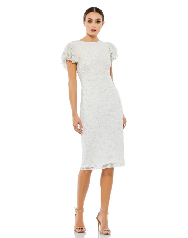 White Flounce Sleeve Midi Dress sold by Mac Duggal