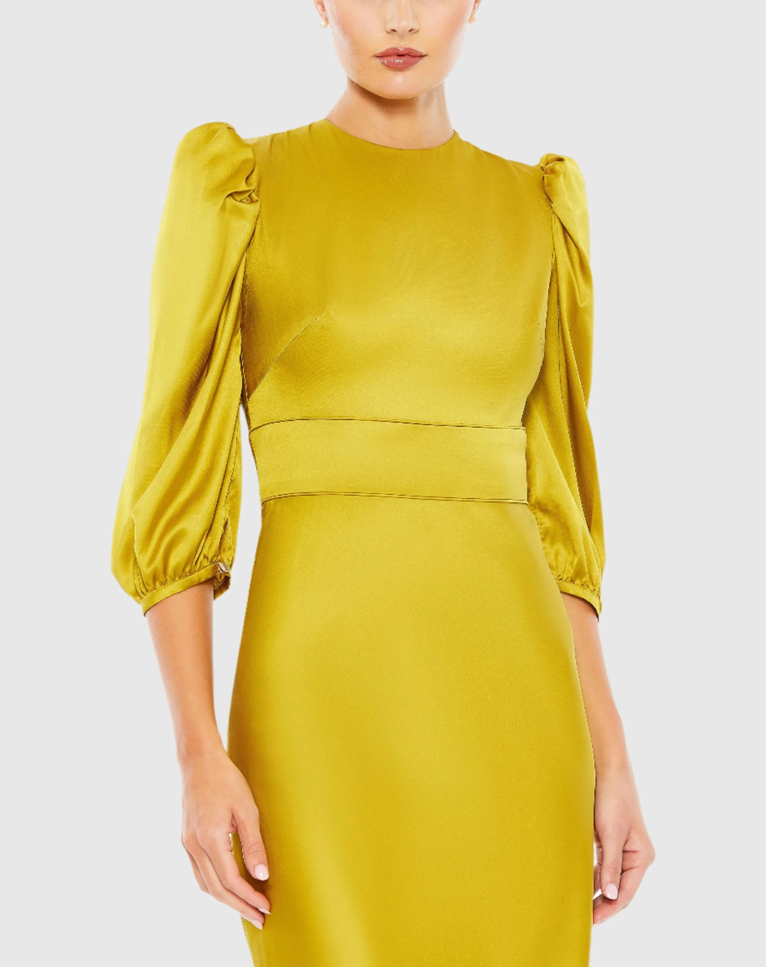 Pink High Neck 3/4 Sleeve Midi Dress sold by Mac Duggal product image thumbnail 5