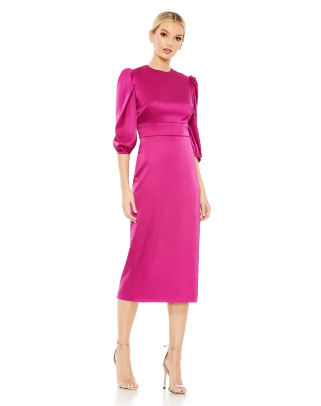 Pink High Neck 3/4 Sleeve Midi Dress sold by Mac Duggal