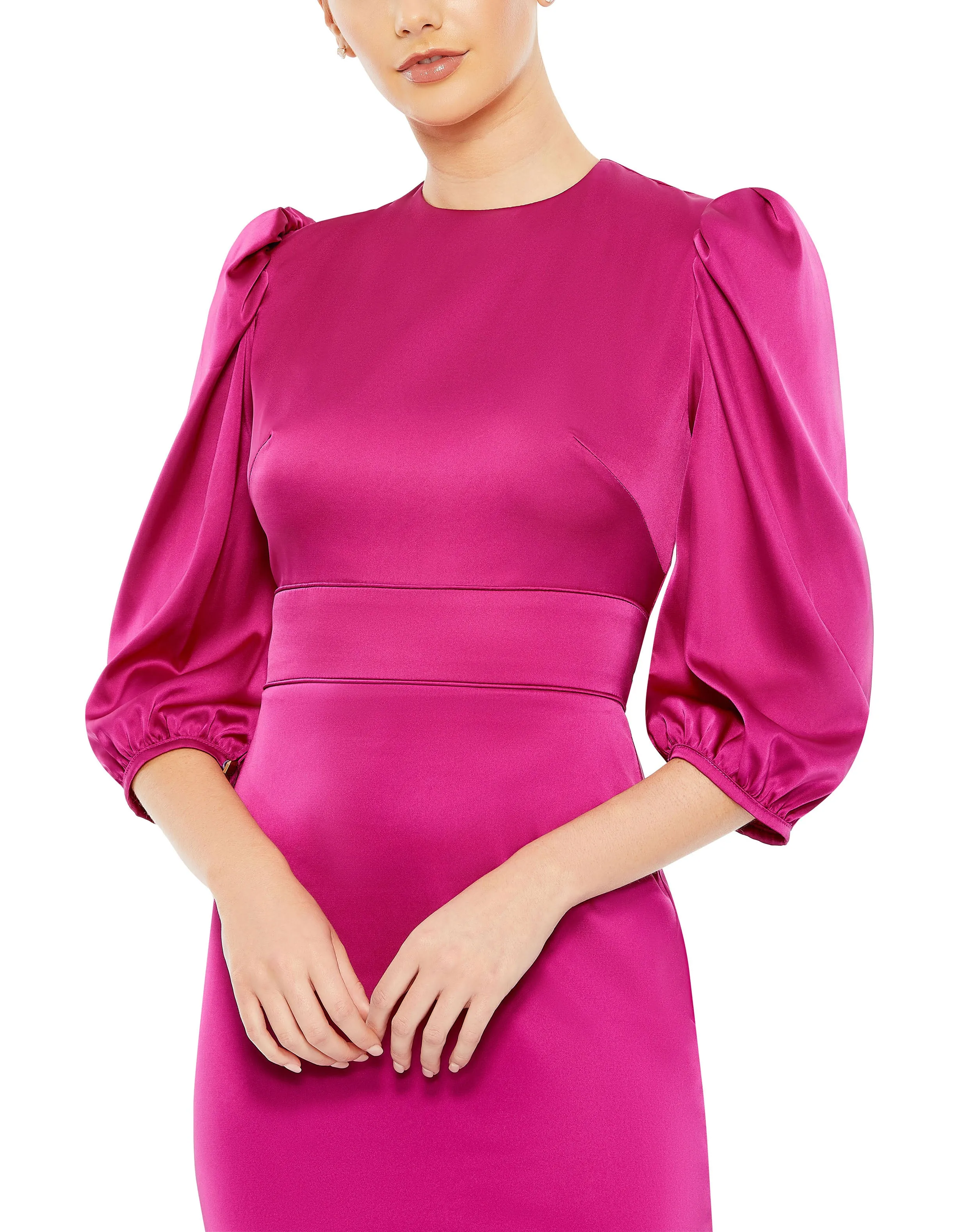 Pink High Neck 3/4 Sleeve Midi Dress sold by Mac Duggal product image thumbnail 2