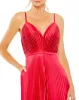 Red Cropped Pleated V-Neck Wide Leg Jumpsuit sold by Mac Duggal