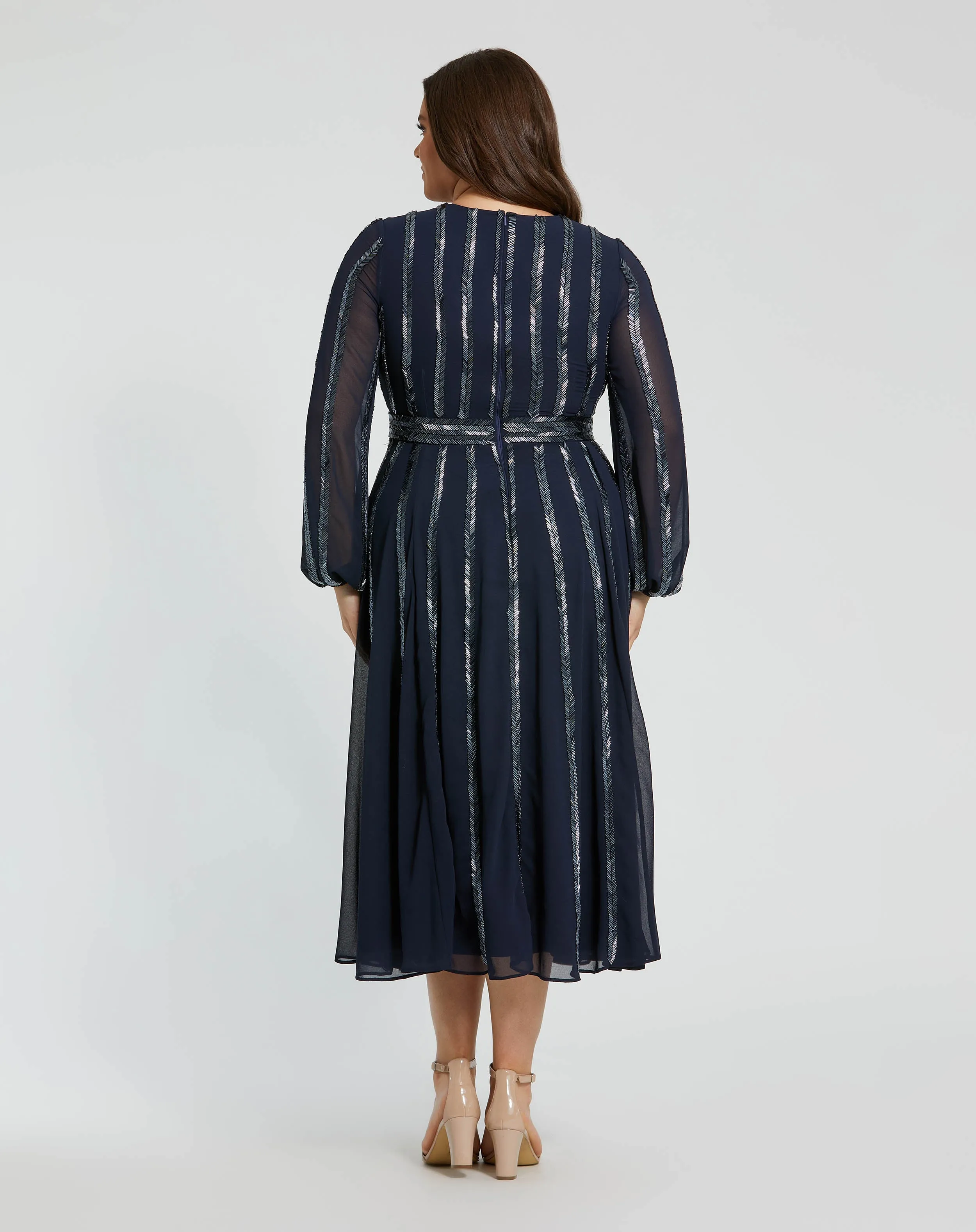 Navy Long Sheer Sleeve Sequin Dress (Plus) sold by Mac Duggal product image thumbnail 3