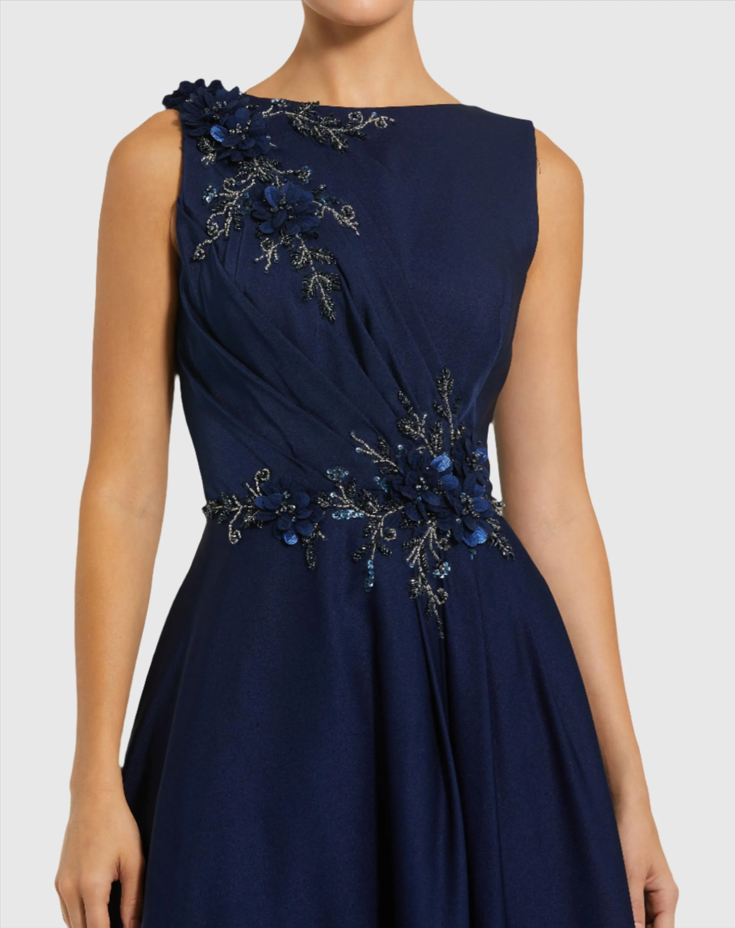 Navy Floral Applique Sleeveless A Line Gown sold by Mac Duggal product image thumbnail 2