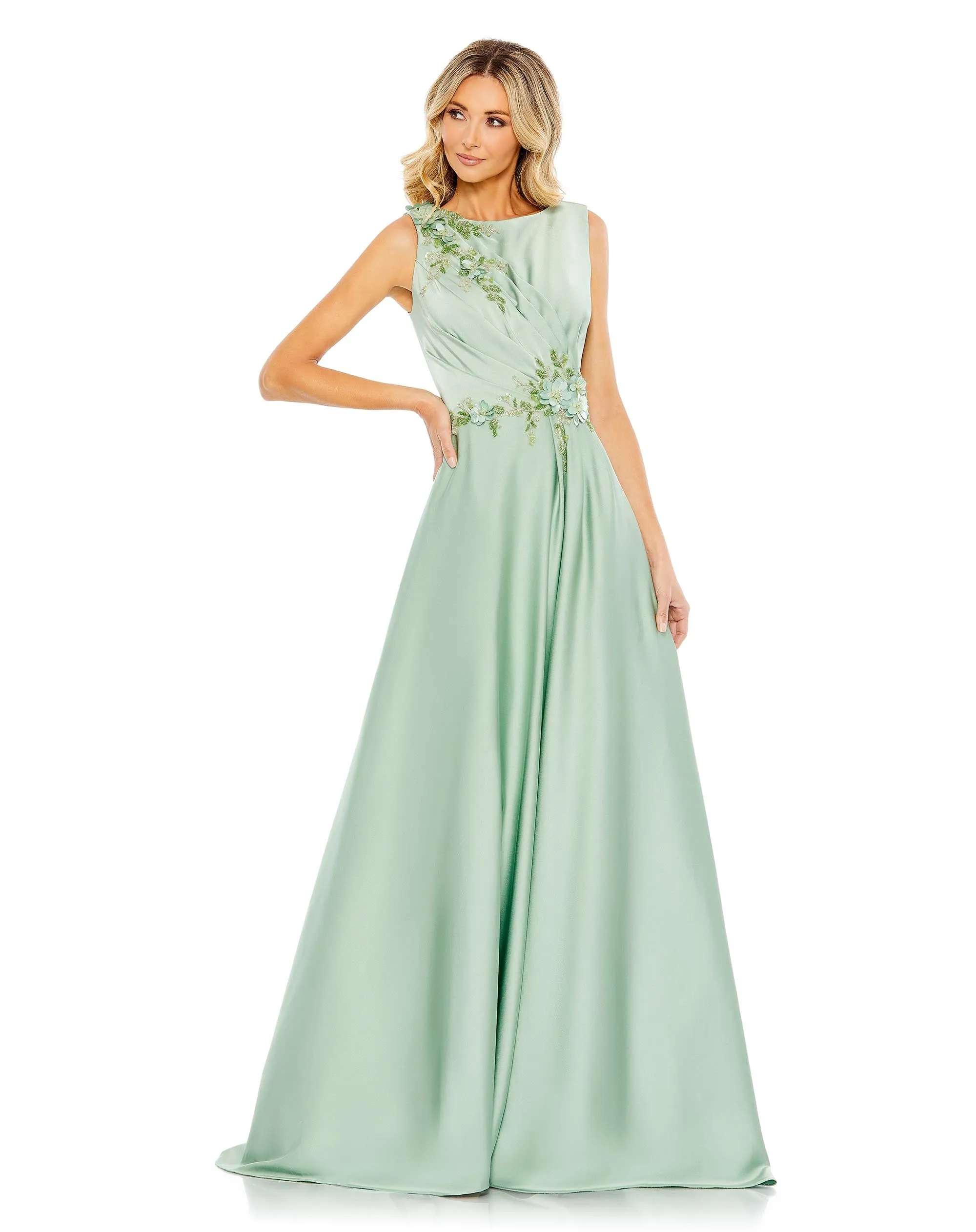 Navy Floral Applique Sleeveless A Line Gown sold by Mac Duggal product image thumbnail 4
