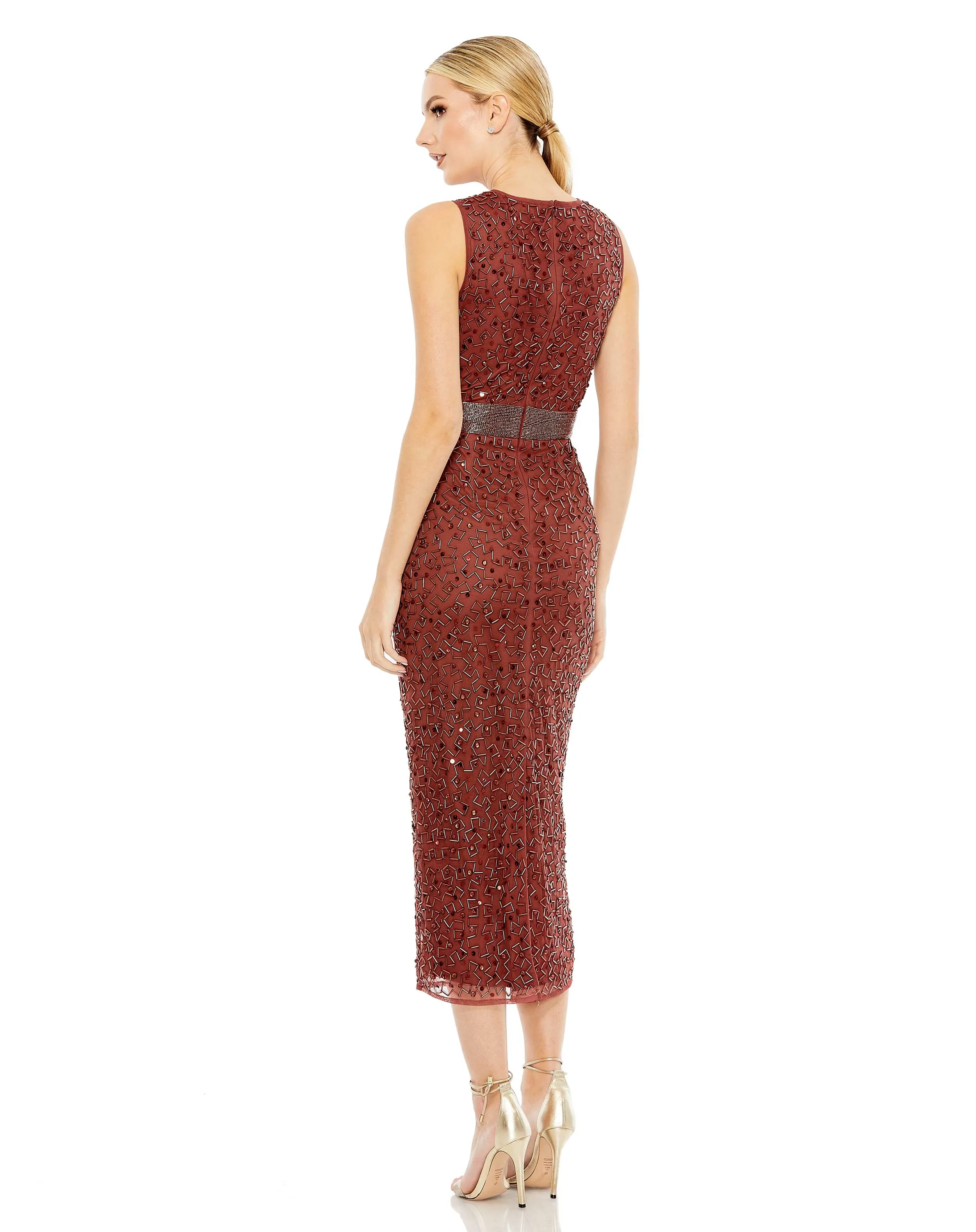 Red Geometric Embellished Sleeveless Sheath Dress sold by Mac Duggal product image thumbnail 3