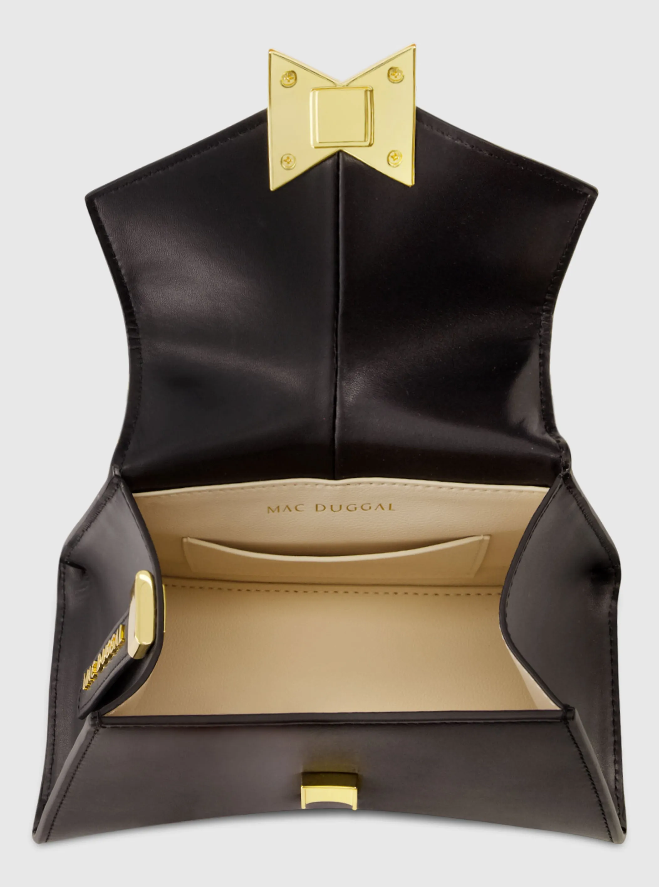 Black Angular Mini Leather Handbag With Gold Hardware sold by Mac Duggal product image thumbnail 3