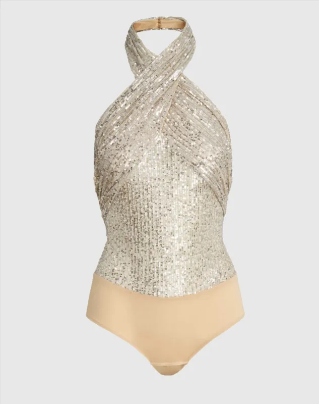 Sequin Low Back Cross-Neck Bodysuit - FINAL SALE sold by Mac Duggal