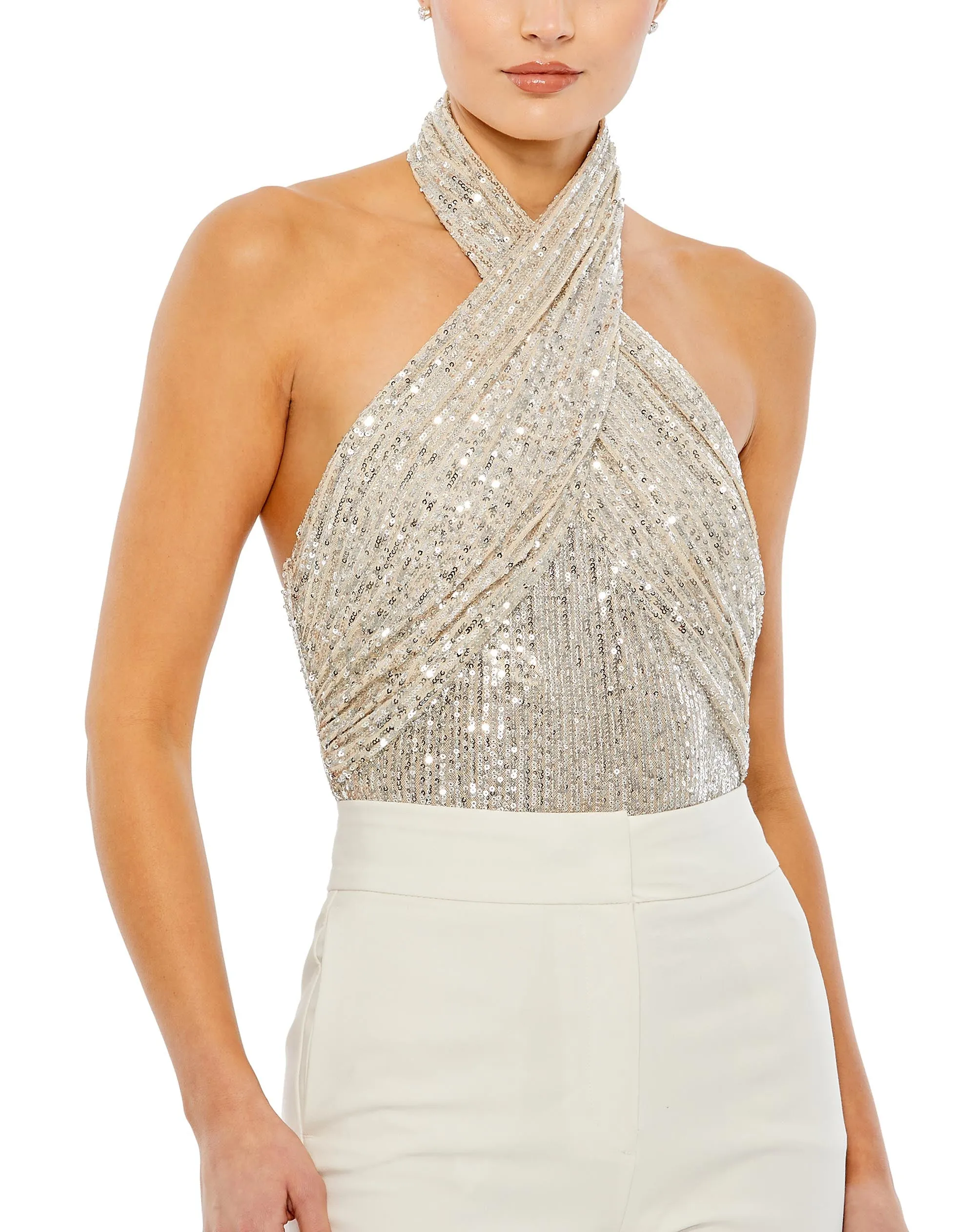 Sequin Low Back Cross-Neck Bodysuit - FINAL SALE sold by Mac Duggal product image thumbnail 2