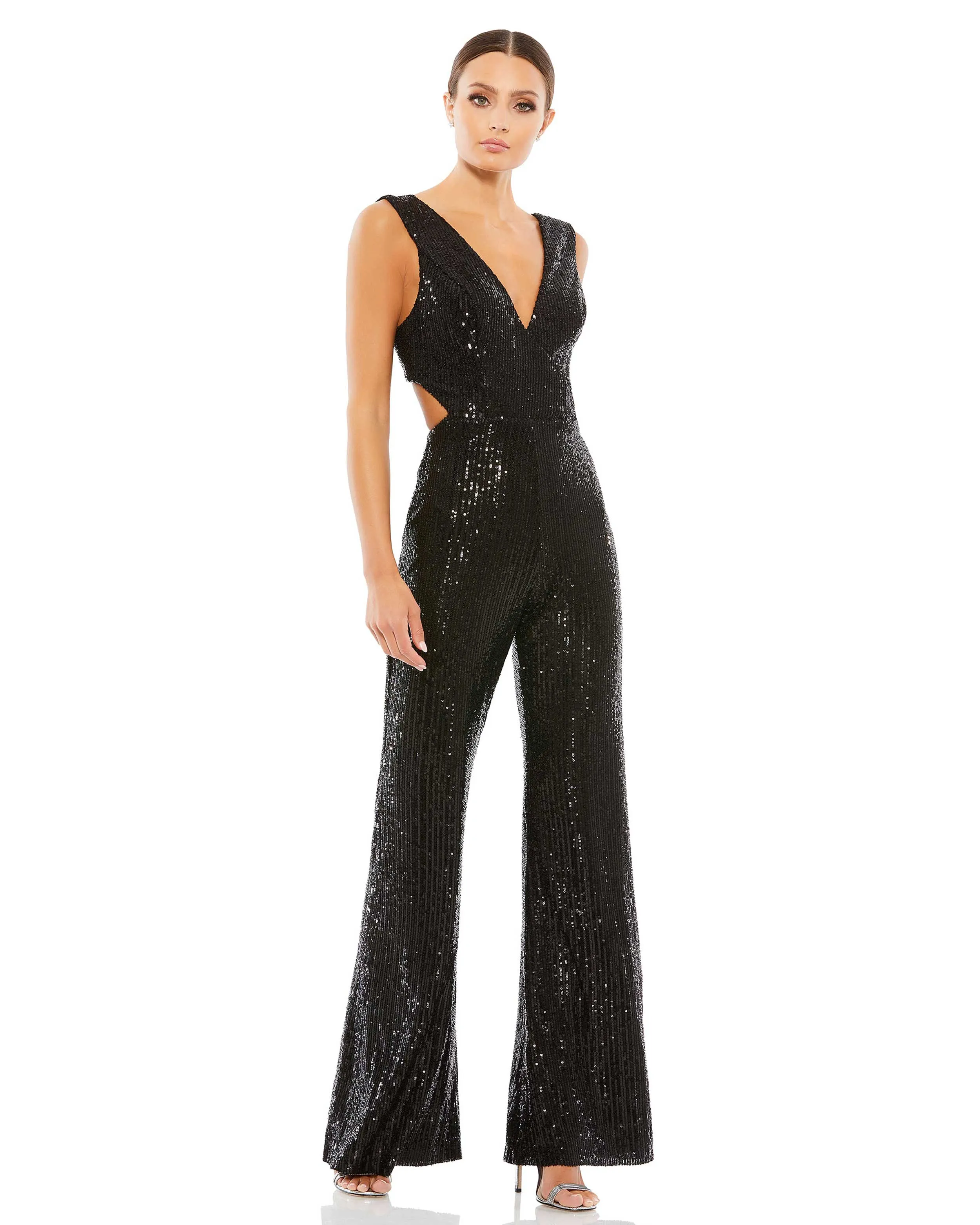 Multi Color Sequined V-Neck Cut Out Jumpsuit sold by Mac Duggal