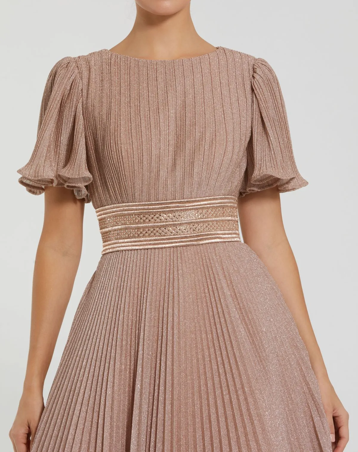 Pink Pleated Shimmering Flutter Sleeve Ball Gown sold by Mac Duggal product image thumbnail 2