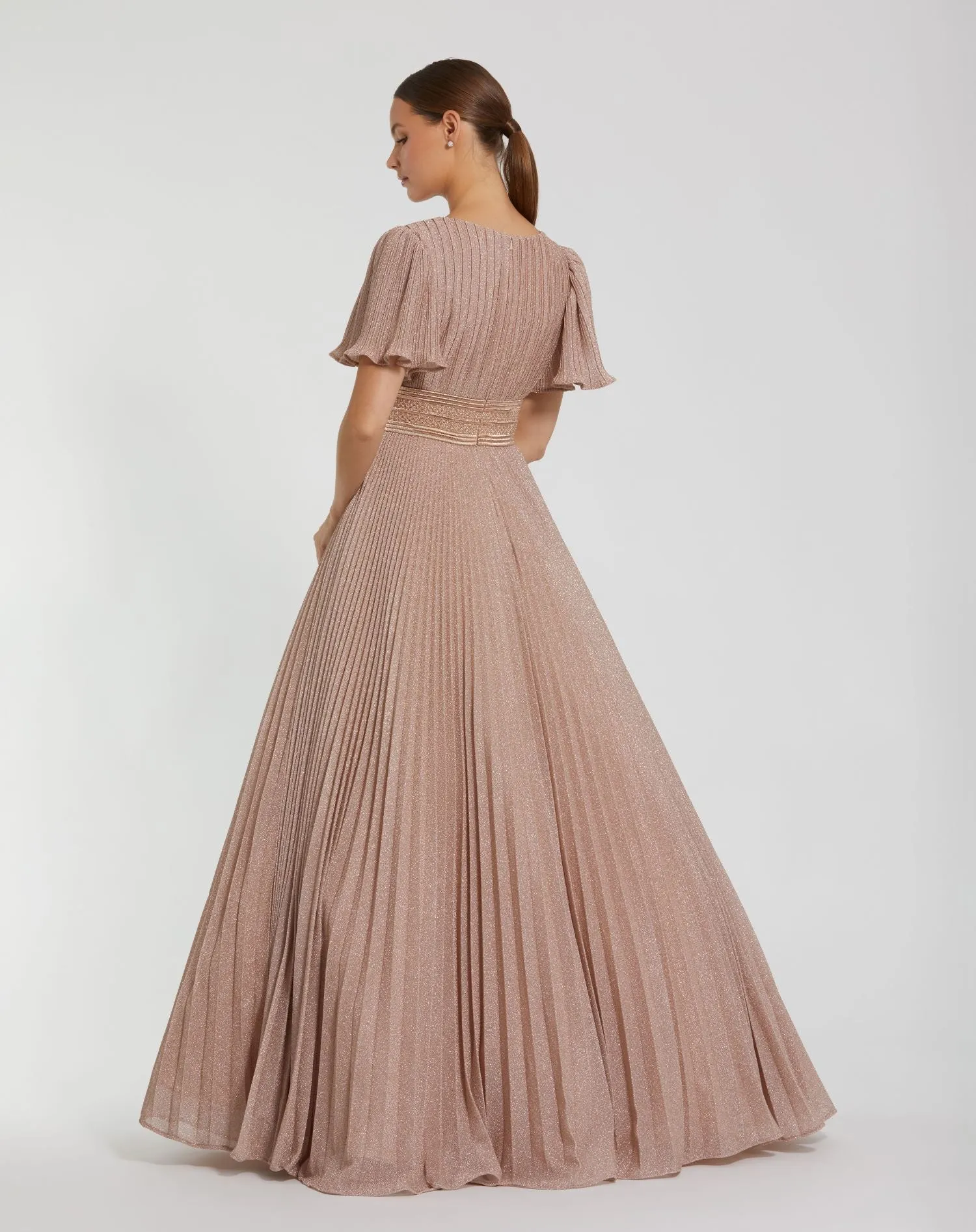 Pink Pleated Shimmering Flutter Sleeve Ball Gown sold by Mac Duggal product image thumbnail 3