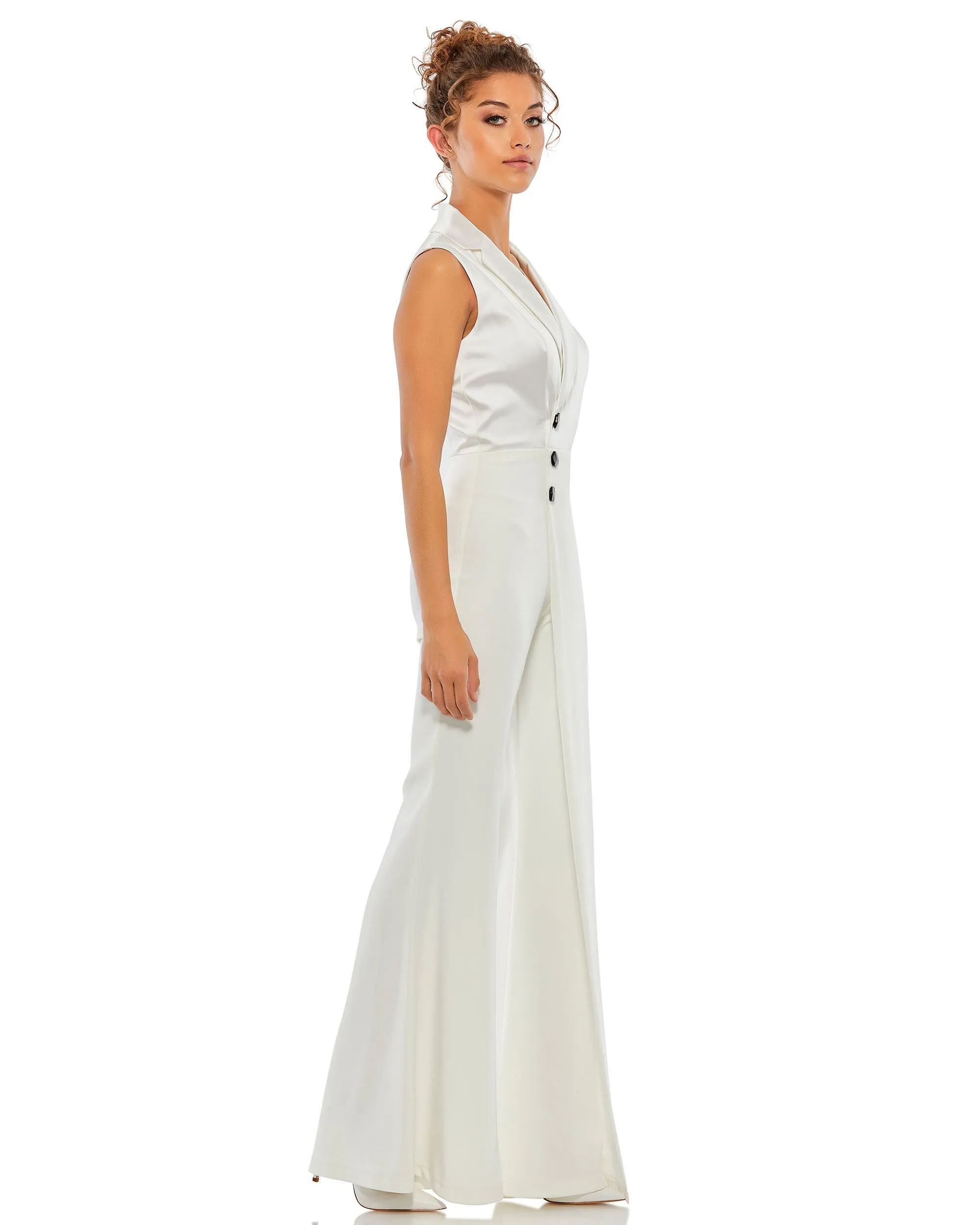 Asymmetrical Sleeveless Faux Tuxedo Jumpsuit sold by Mac Duggal product image thumbnail 3