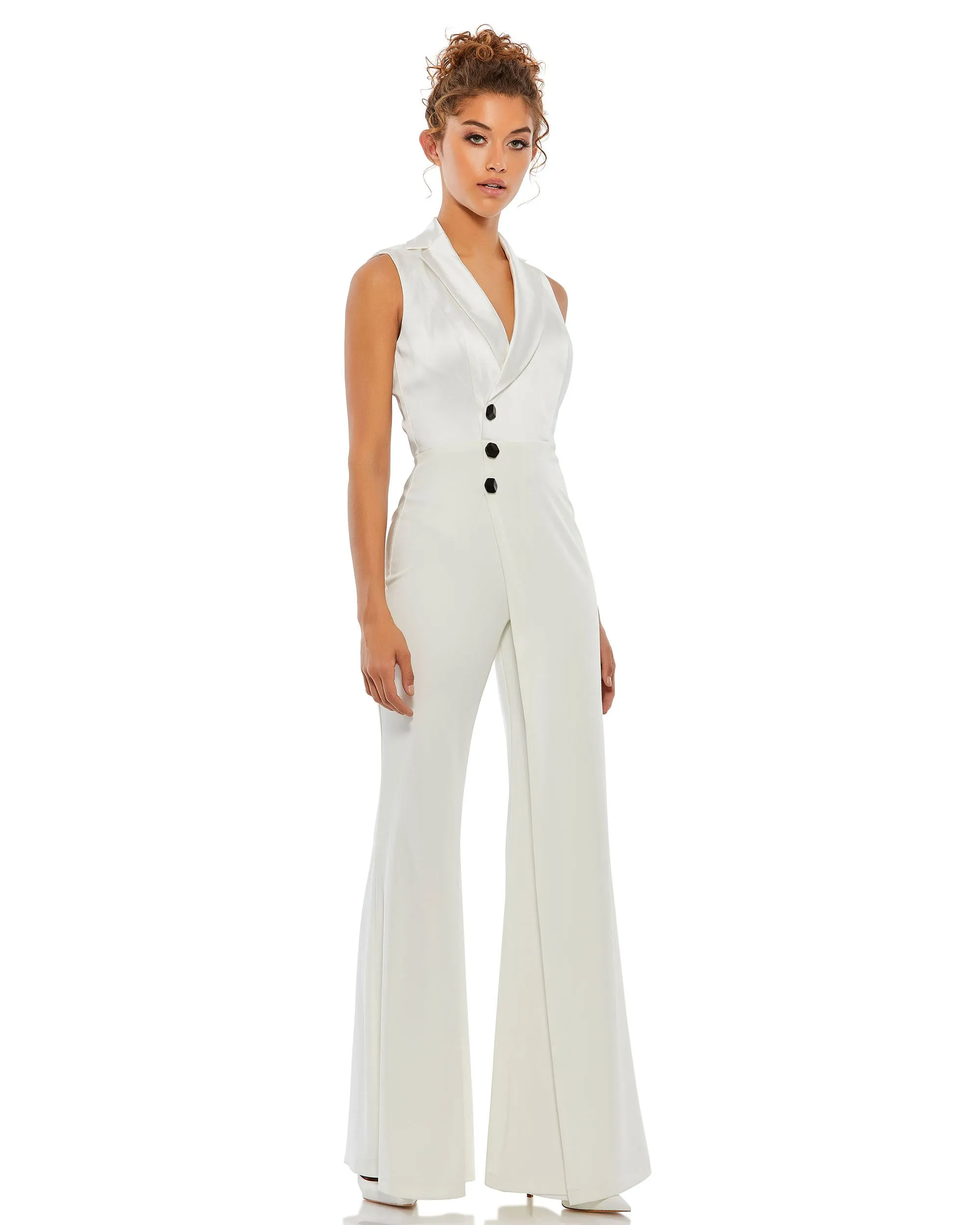 Asymmetrical Sleeveless Faux Tuxedo Jumpsuit sold by Mac Duggal