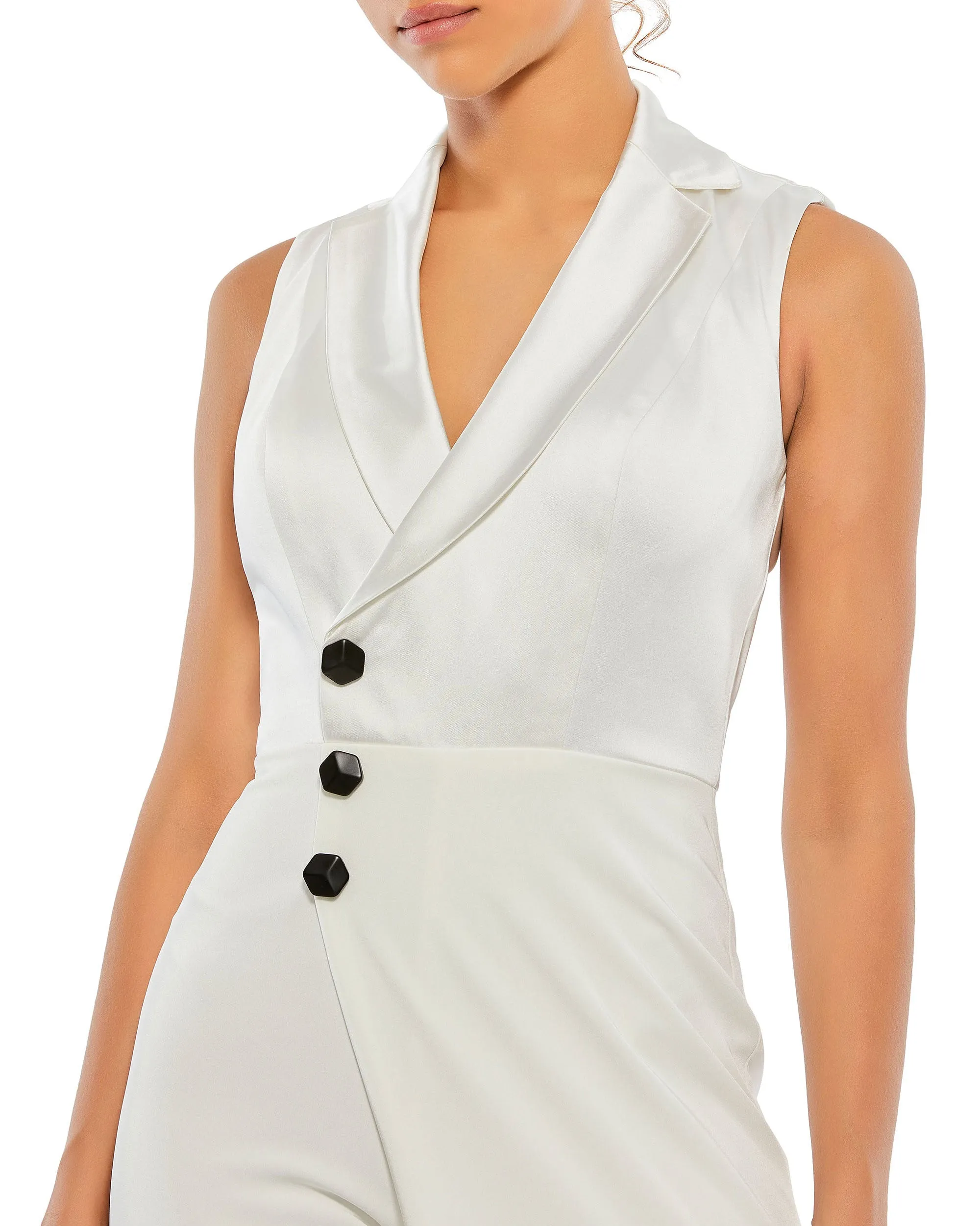 Asymmetrical Sleeveless Faux Tuxedo Jumpsuit sold by Mac Duggal product image thumbnail 2