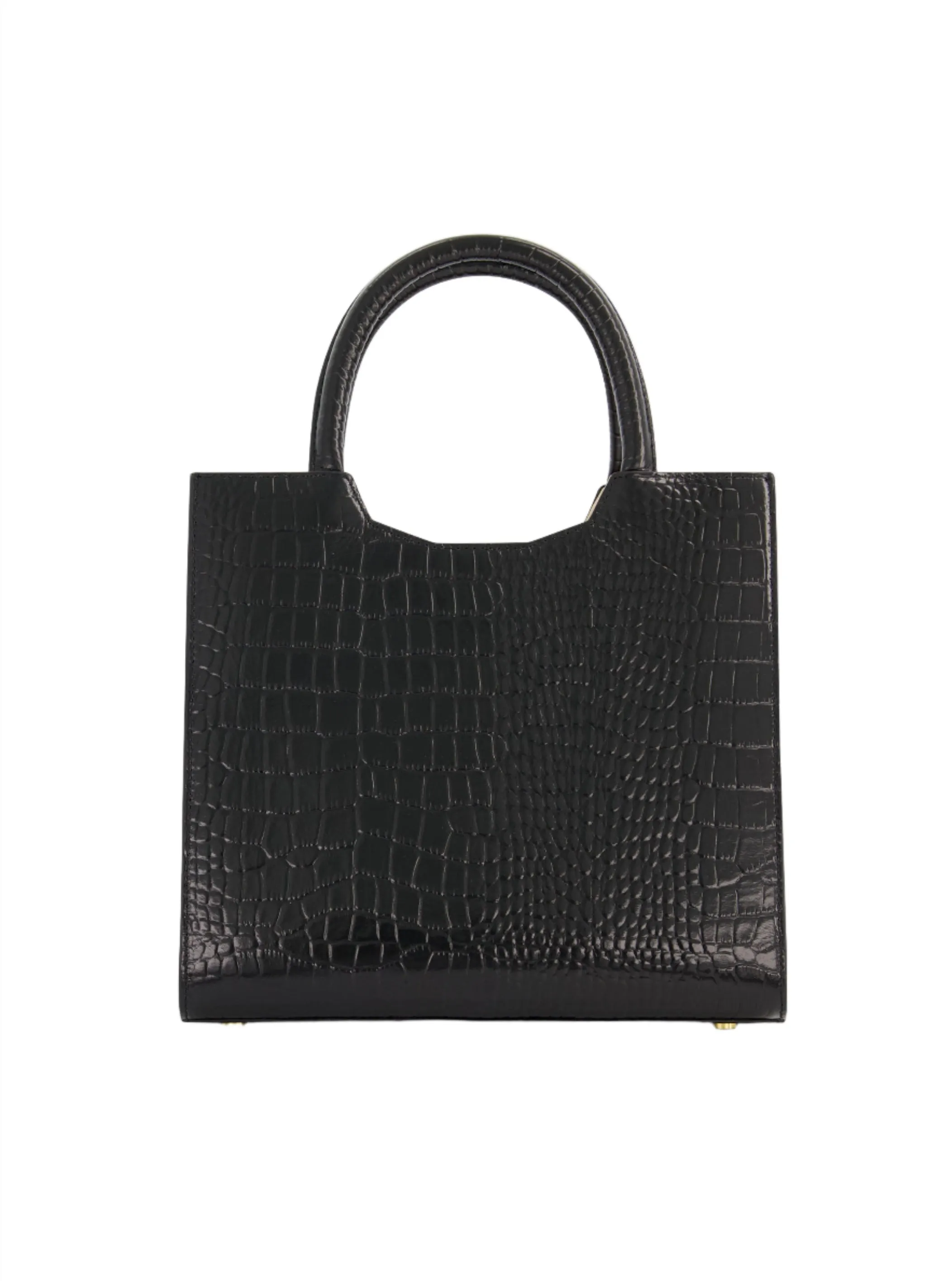 Black Buckled Medium Croco Leather Tote Bag with Detachable Strap sold by Mac Duggal product image thumbnail 5