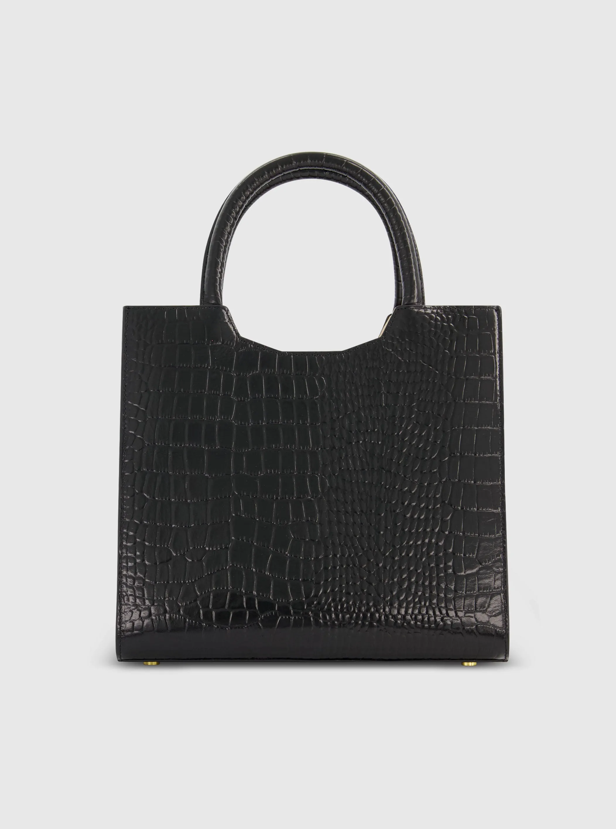 Black Buckled Medium Croco Leather Tote Bag with Detachable Strap sold by Mac Duggal product image thumbnail 3