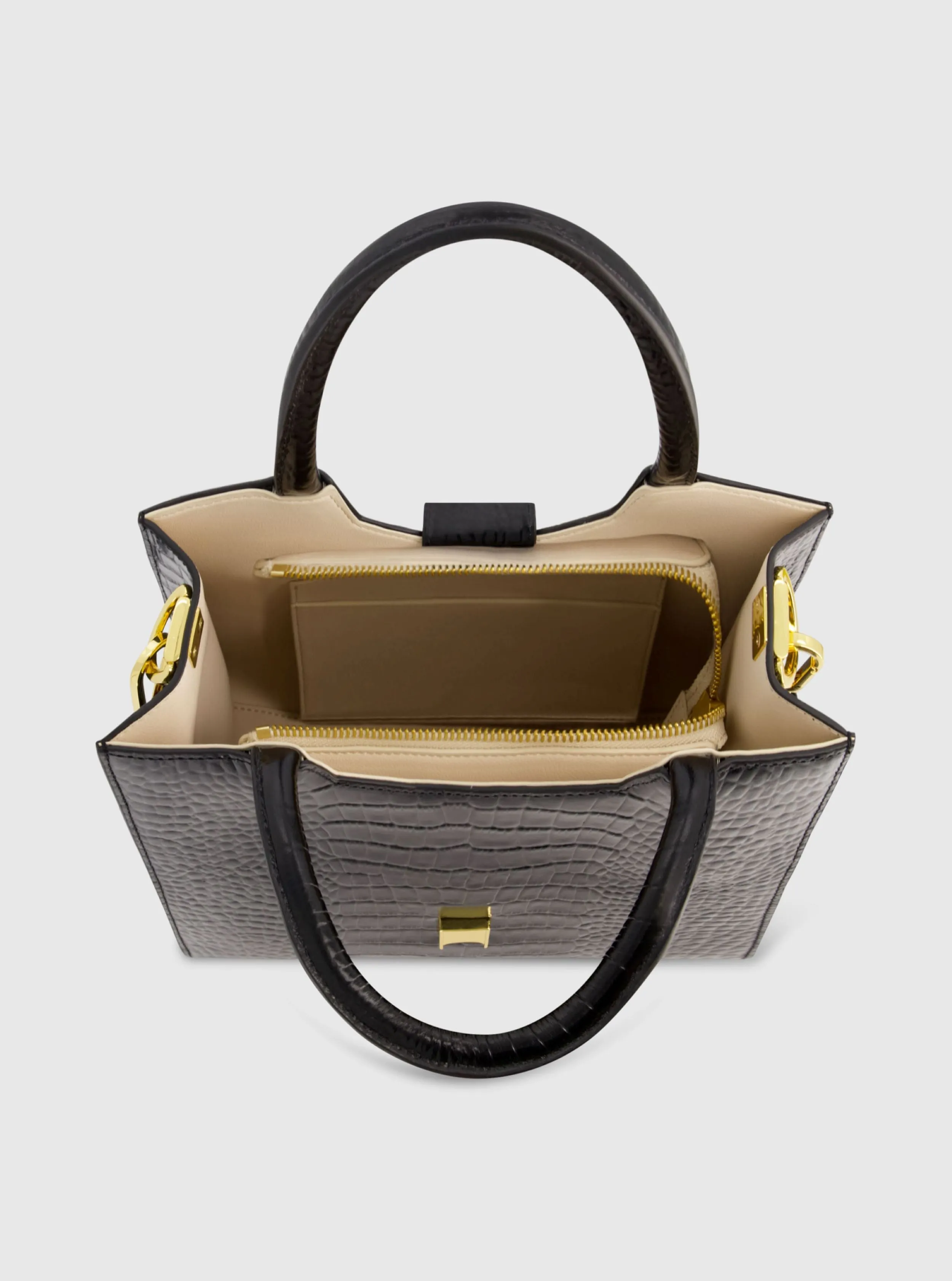 Black Buckled Medium Croco Leather Tote Bag with Detachable Strap sold by Mac Duggal product image thumbnail 2