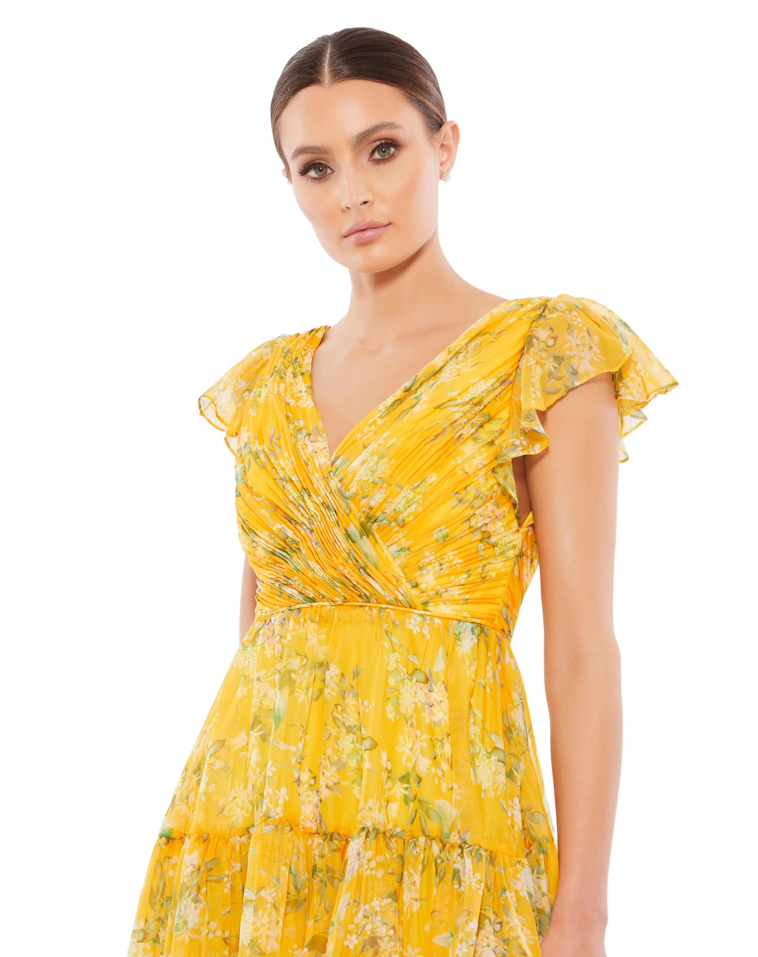 Pleated Wrap Over Ruffle Cap Sleeve Mini Dress | Sample | Sz. 2 sold by Mac Duggal product image thumbnail 3