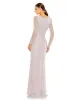 Navy Sequined Faux Wrap Long Sleeve Gown sold by Mac Duggal