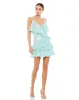 Blue Sequined Ruffle Tiered Faux Wrap Mini Dress - FINAL SALE sold by Mac Duggal