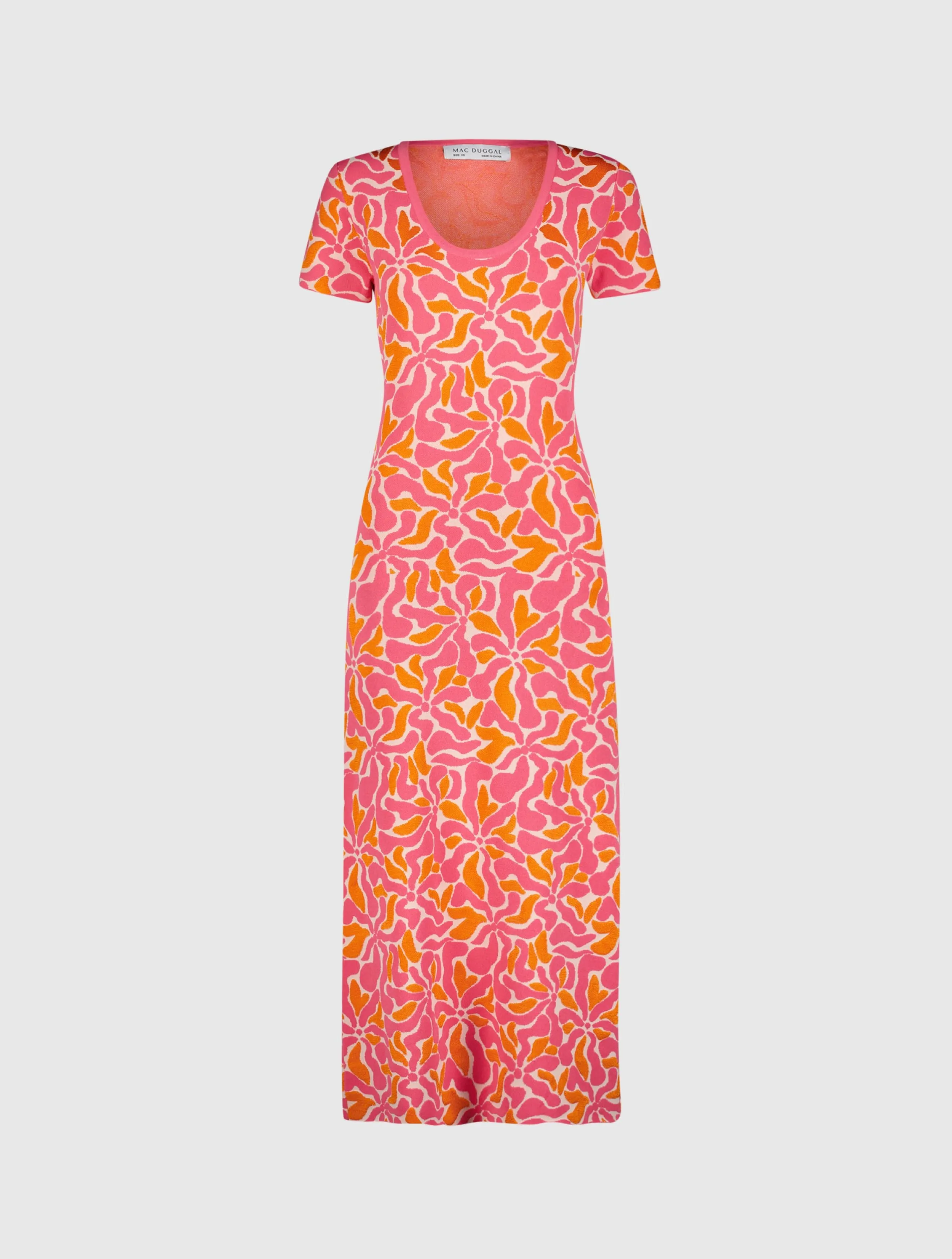 Pink Short Sleeve Scoop Neck Floral Knit Maxi Dress sold by Mac Duggal product image thumbnail 3