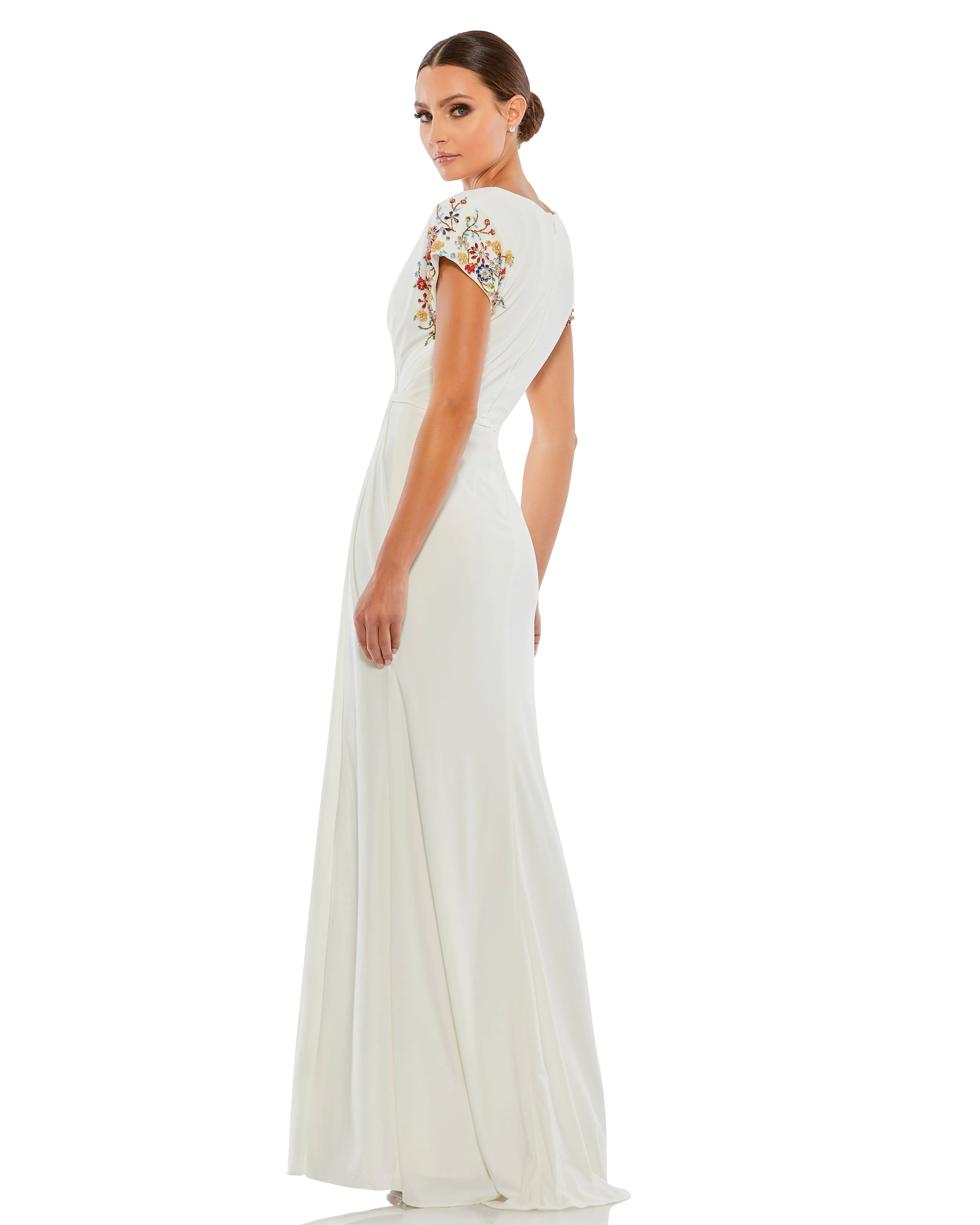 White Embellished Sleeve Jersey Wrap Gown sold by Mac Duggal product image thumbnail 3