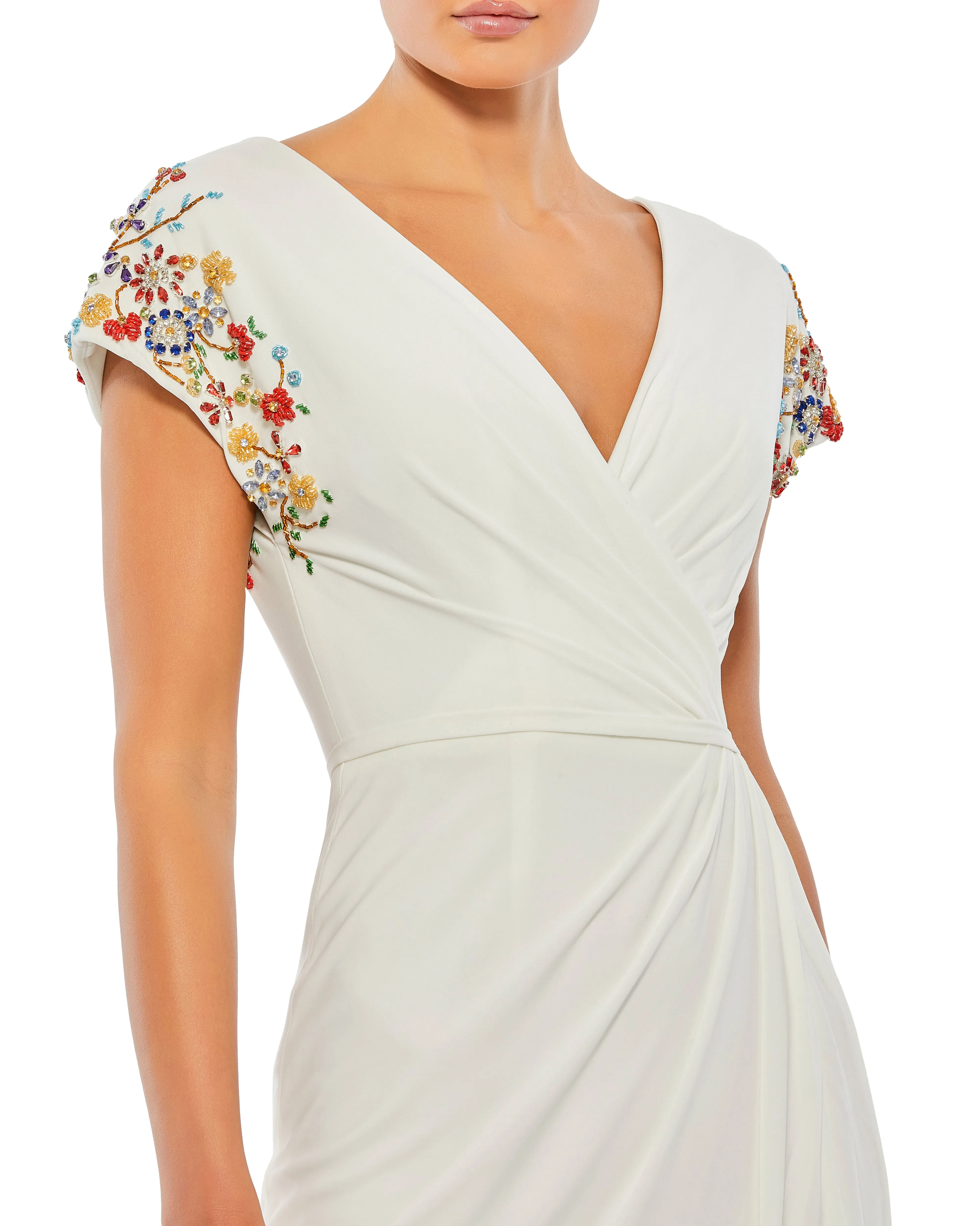 White Embellished Sleeve Jersey Wrap Gown sold by Mac Duggal product image thumbnail 2