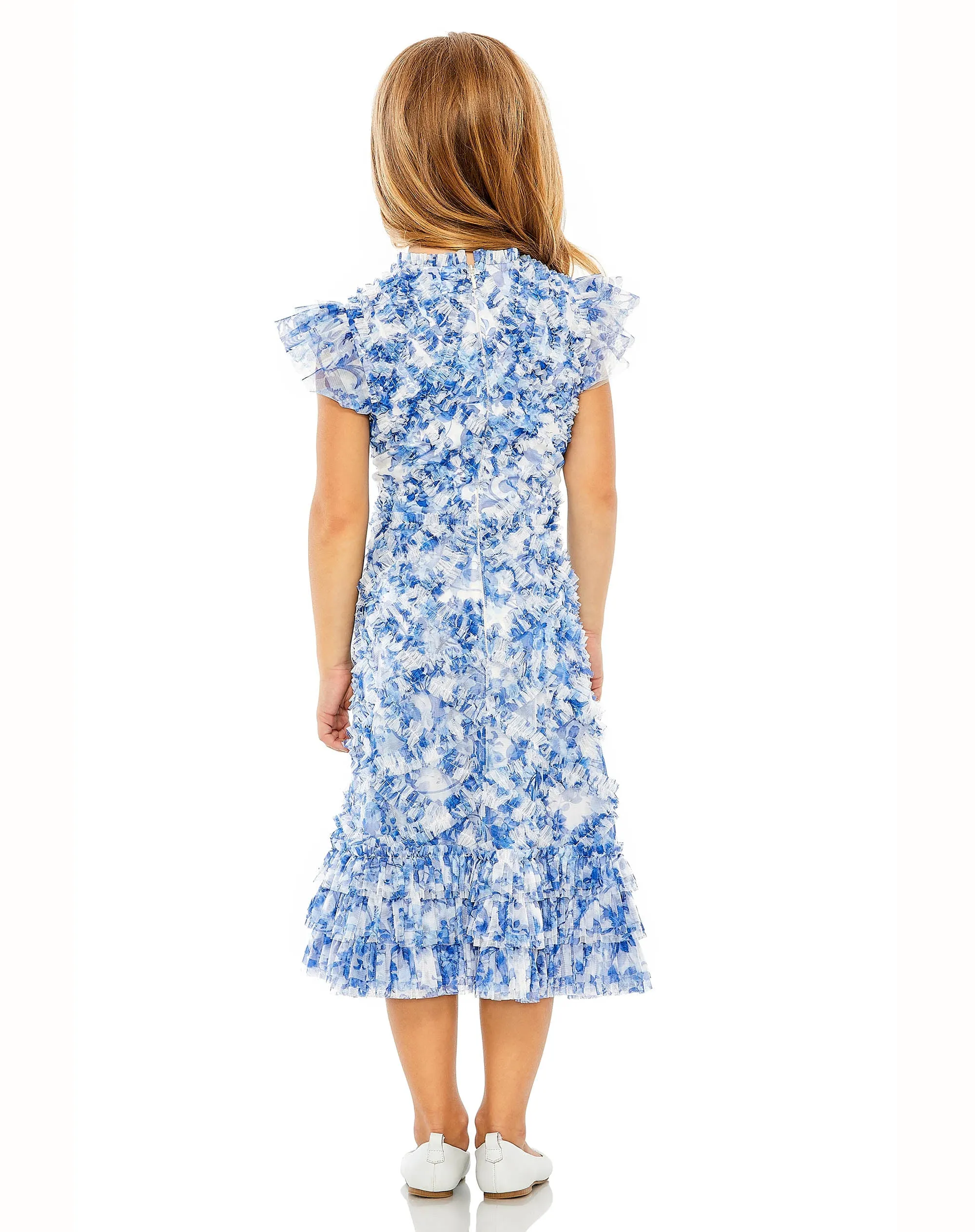 Blue Multicolor Girls High Neck Ruffle Tiered Mini Dress sold by Mac Duggal product image thumbnail 2