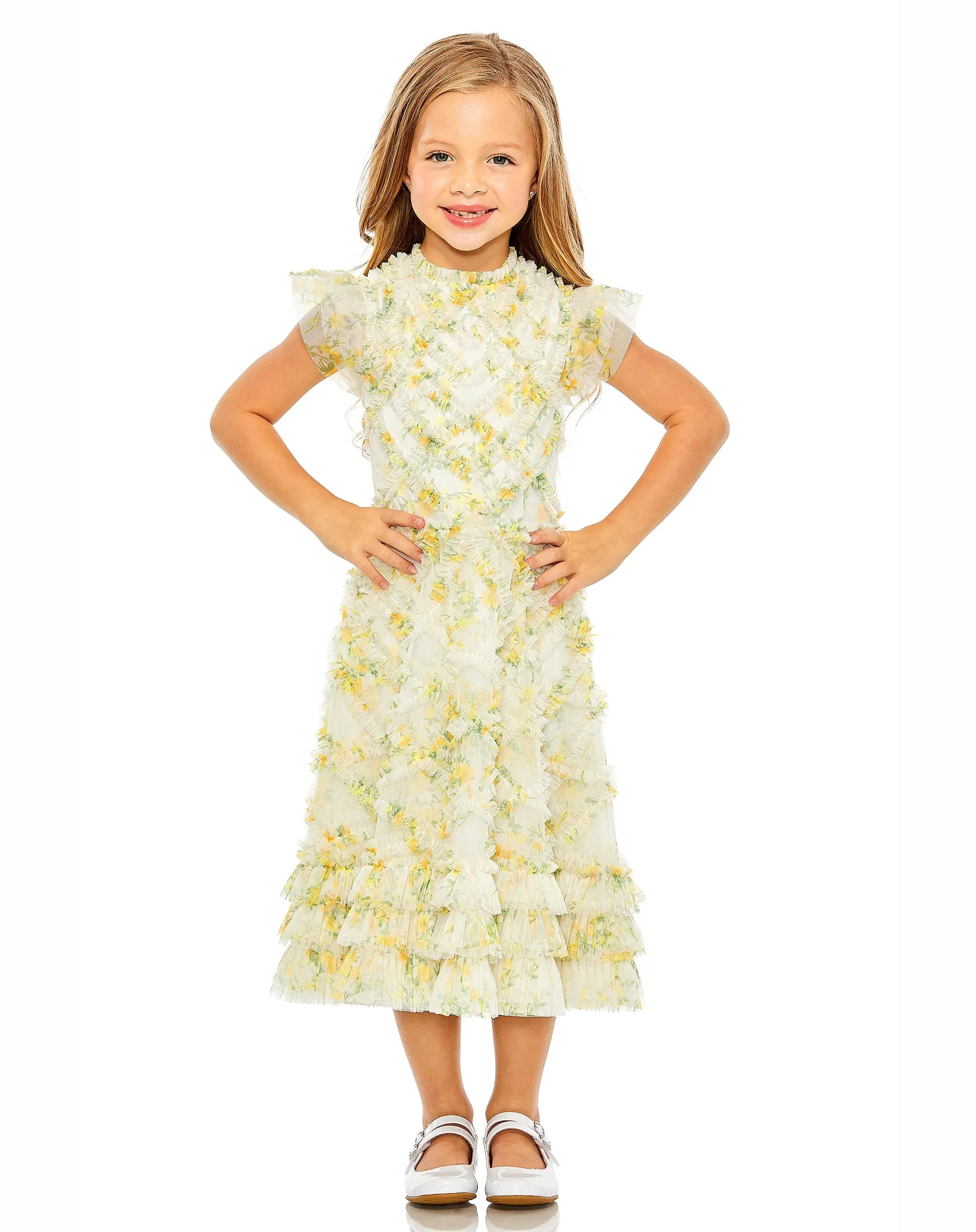 Blue Multicolor Girls High Neck Ruffle Tiered Mini Dress sold by Mac Duggal product image thumbnail 5