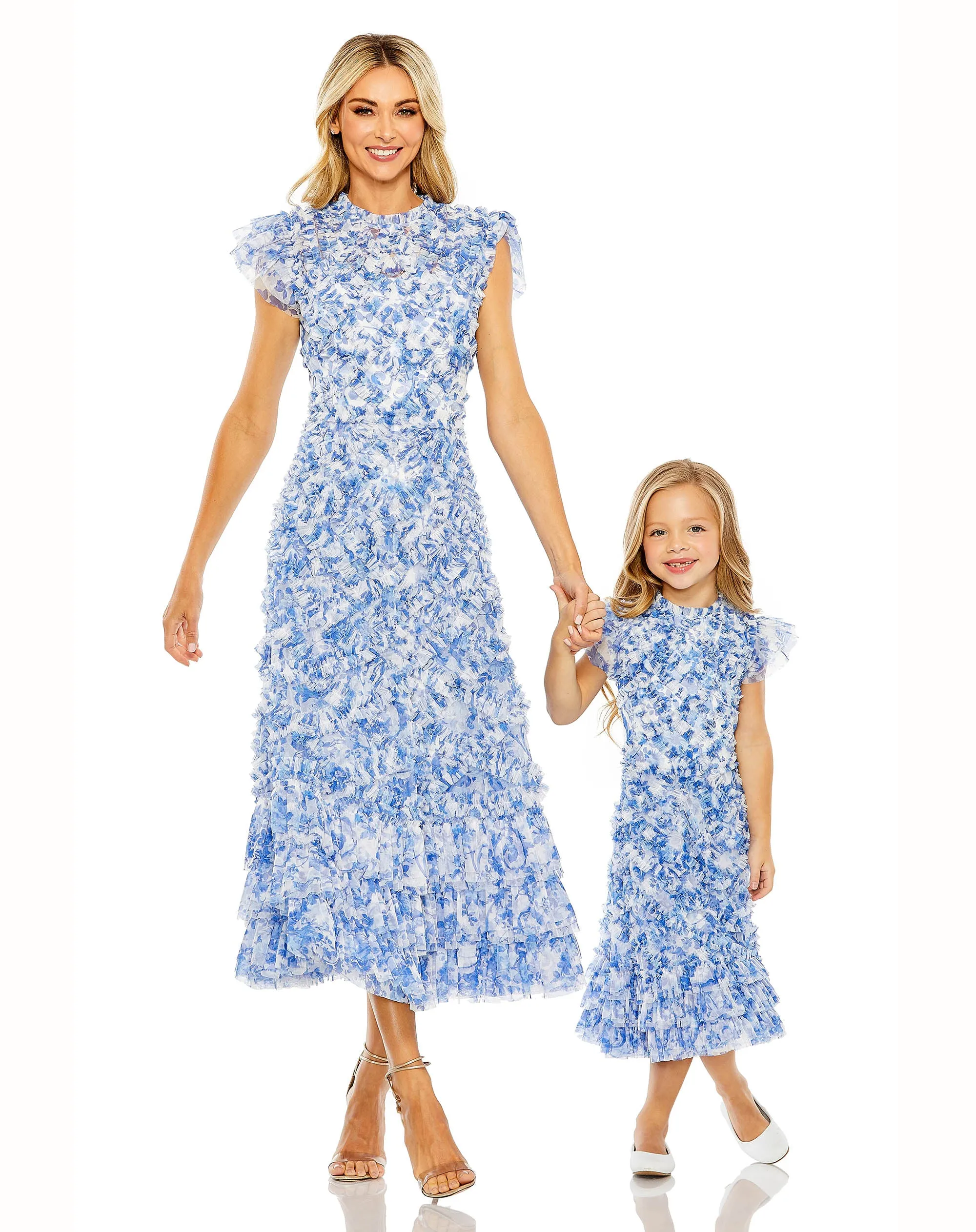 Blue Multicolor Girls High Neck Ruffle Tiered Mini Dress sold by Mac Duggal product image thumbnail 4