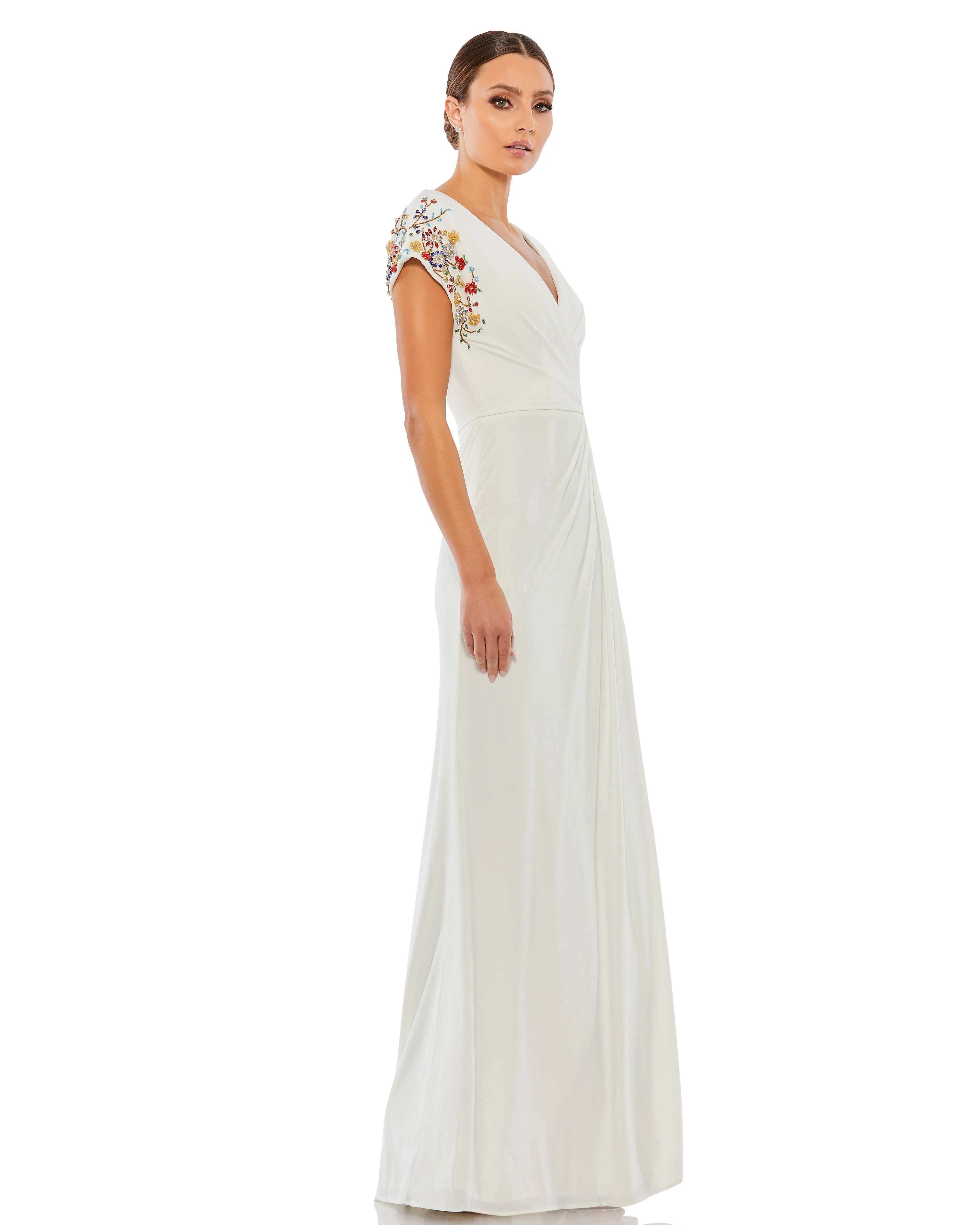 White Embellished Sleeve Jersey Wrap Gown sold by Mac Duggal product image thumbnail 4