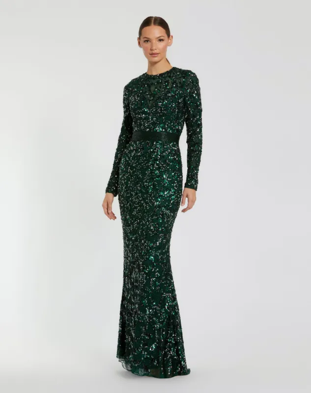Green Hand Embellished Long Sleeve Gown sold by Mac Duggal