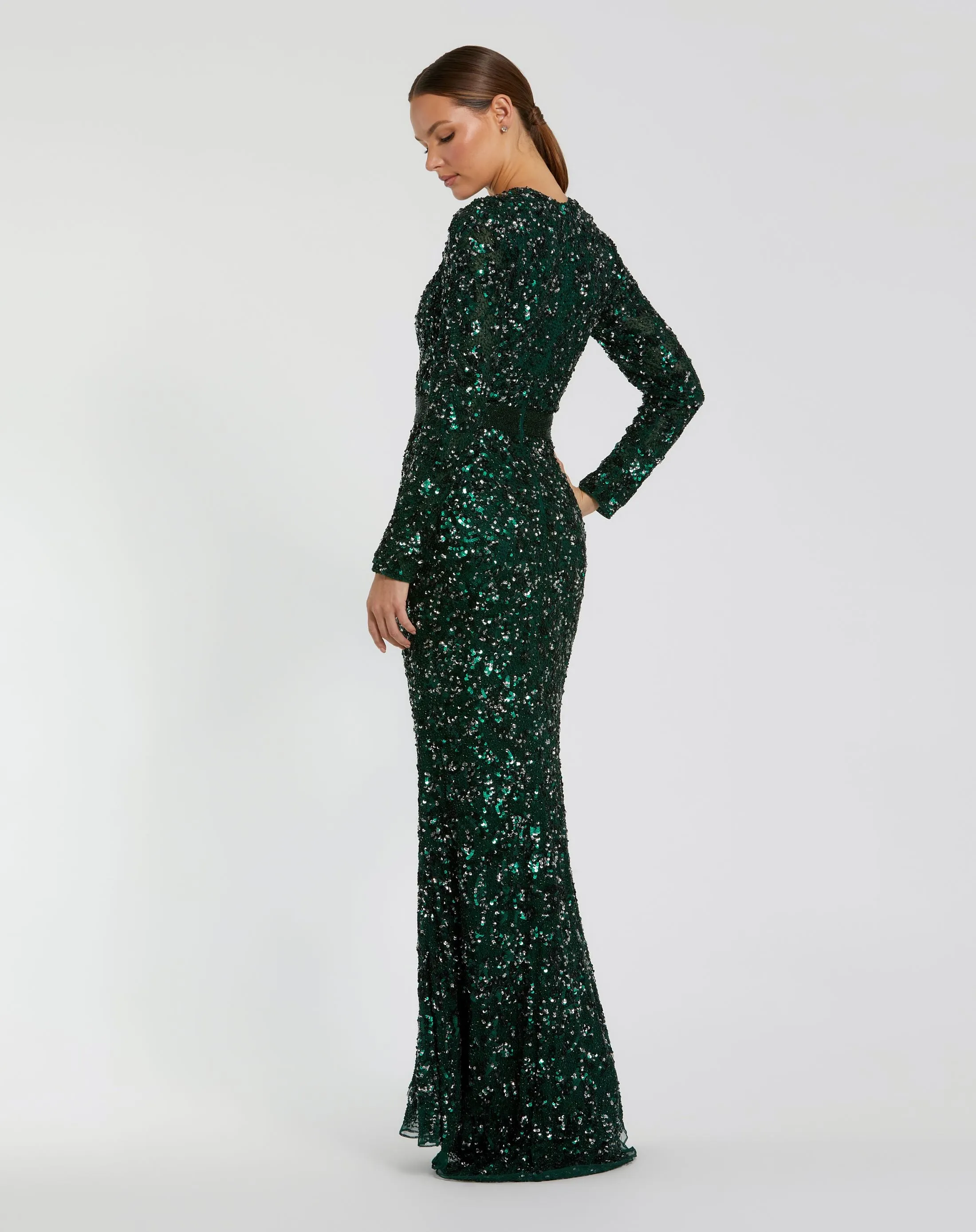 Green Hand Embellished Long Sleeve Gown sold by Mac Duggal product image thumbnail 3