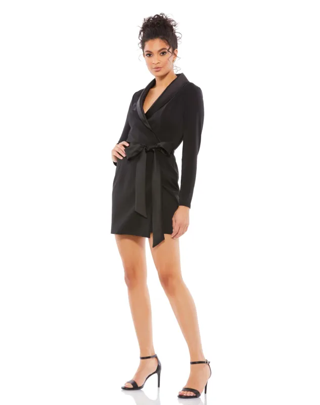 Long Sleeve Tuxedo Mini Dress made by Mac Duggal