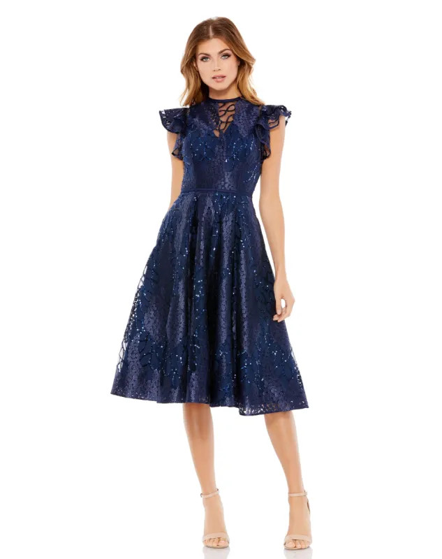 Flutter Sleeve Sequin Applique Cocktail Dress sold by Mac Duggal