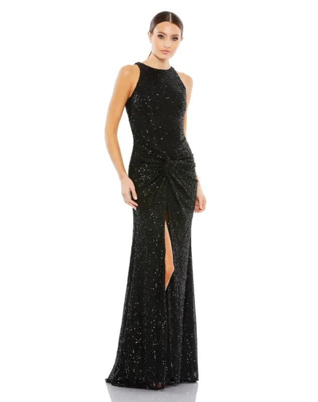 Sequined High Neck Side Knot Gown sold by Mac Duggal